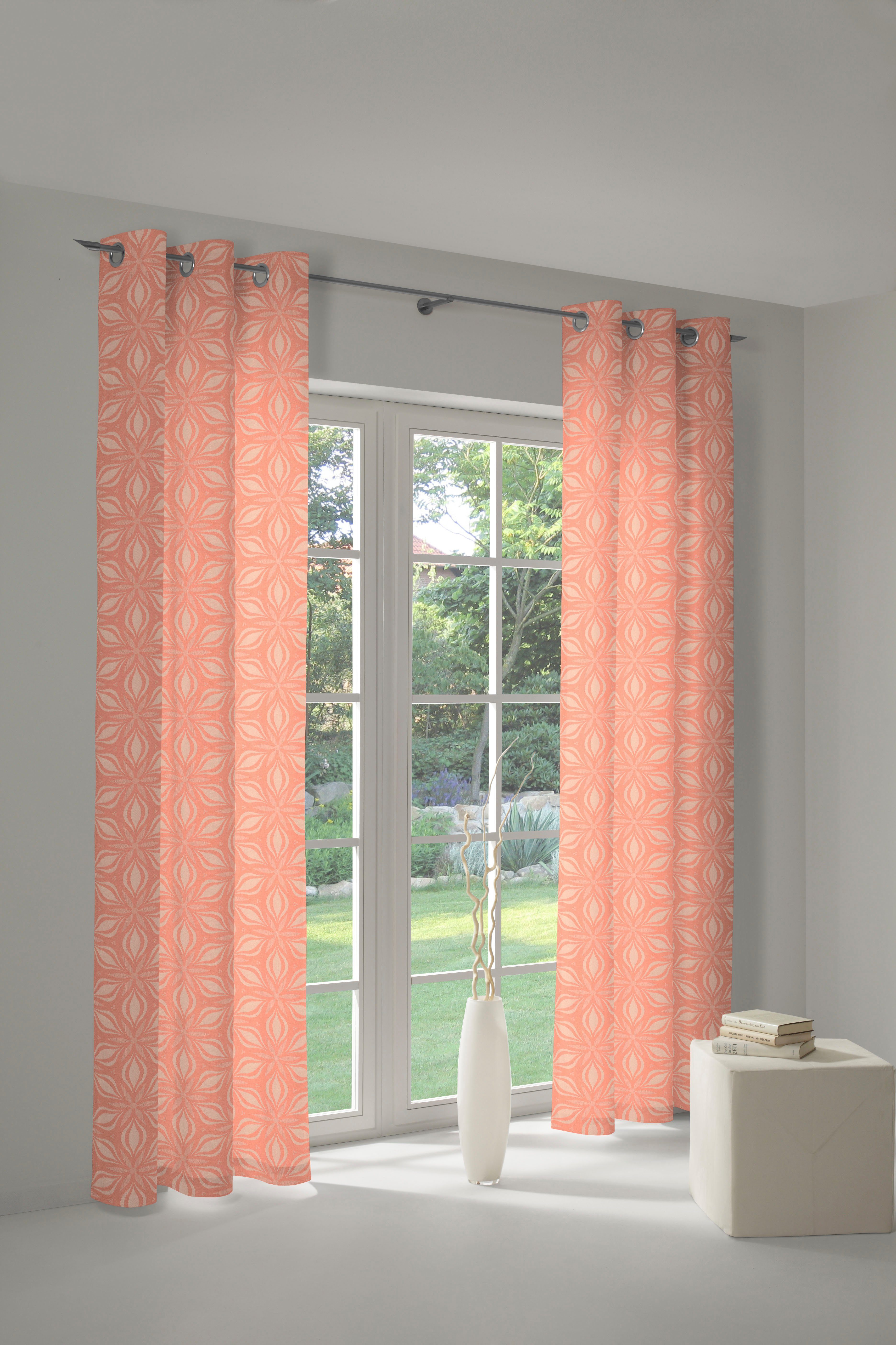 Retro Floret, Vorhang St), nachhaltig (1 Ösen Adam, blickdicht, orange Jacquard,