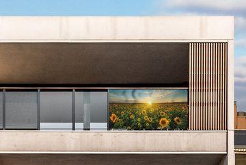 MuchoWow Balkonsichtschutz Sonnenuntergang - Blumen - Sonnenblume - Horizont - Landschaft (1-St) Balkonbanner, Sichtschutz für den Balkon, Robustes und wetterfest