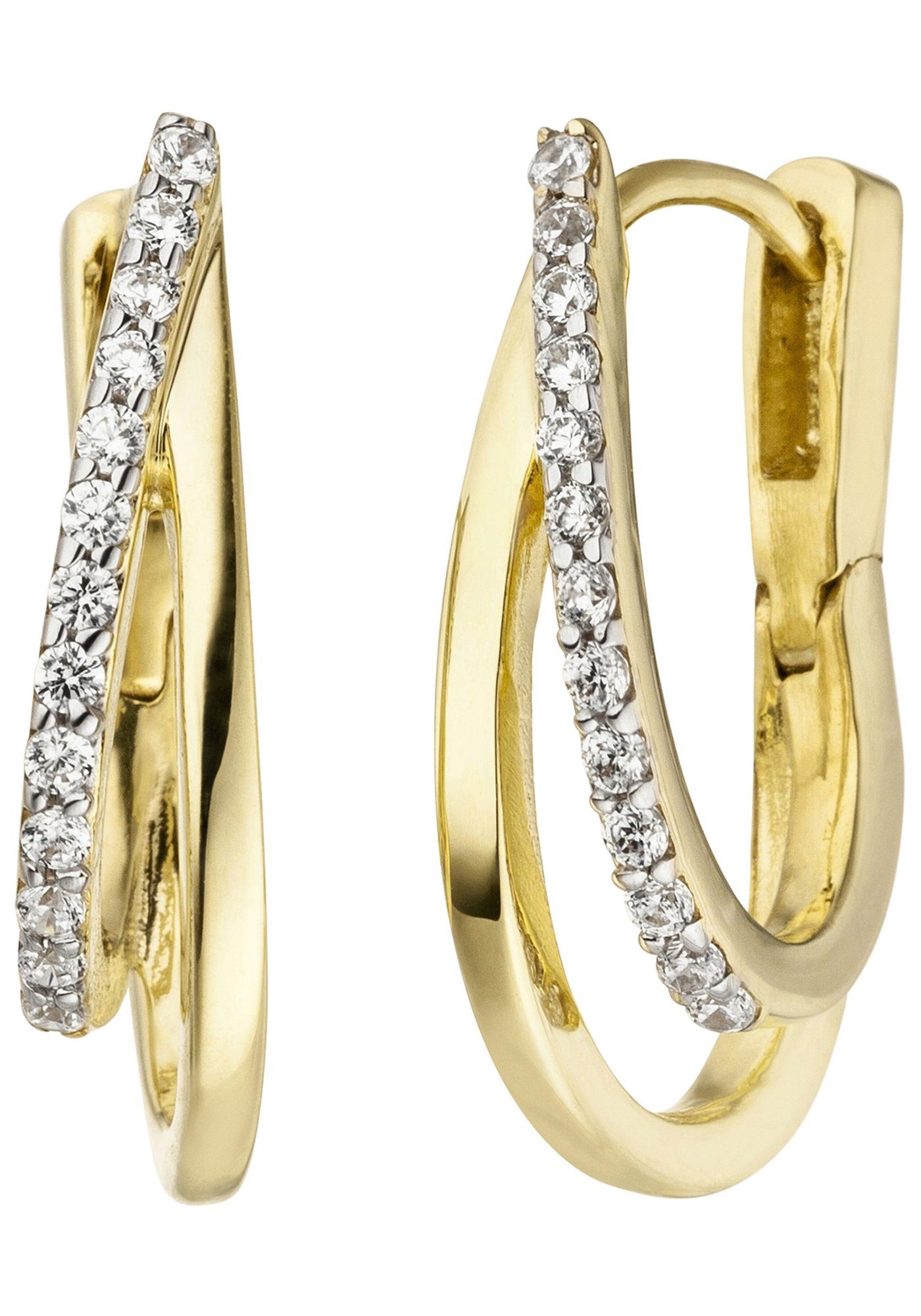 JOBO Paar Creolen, 375 Gold bicolor mit 26 Zirkonia günstig online kaufen
