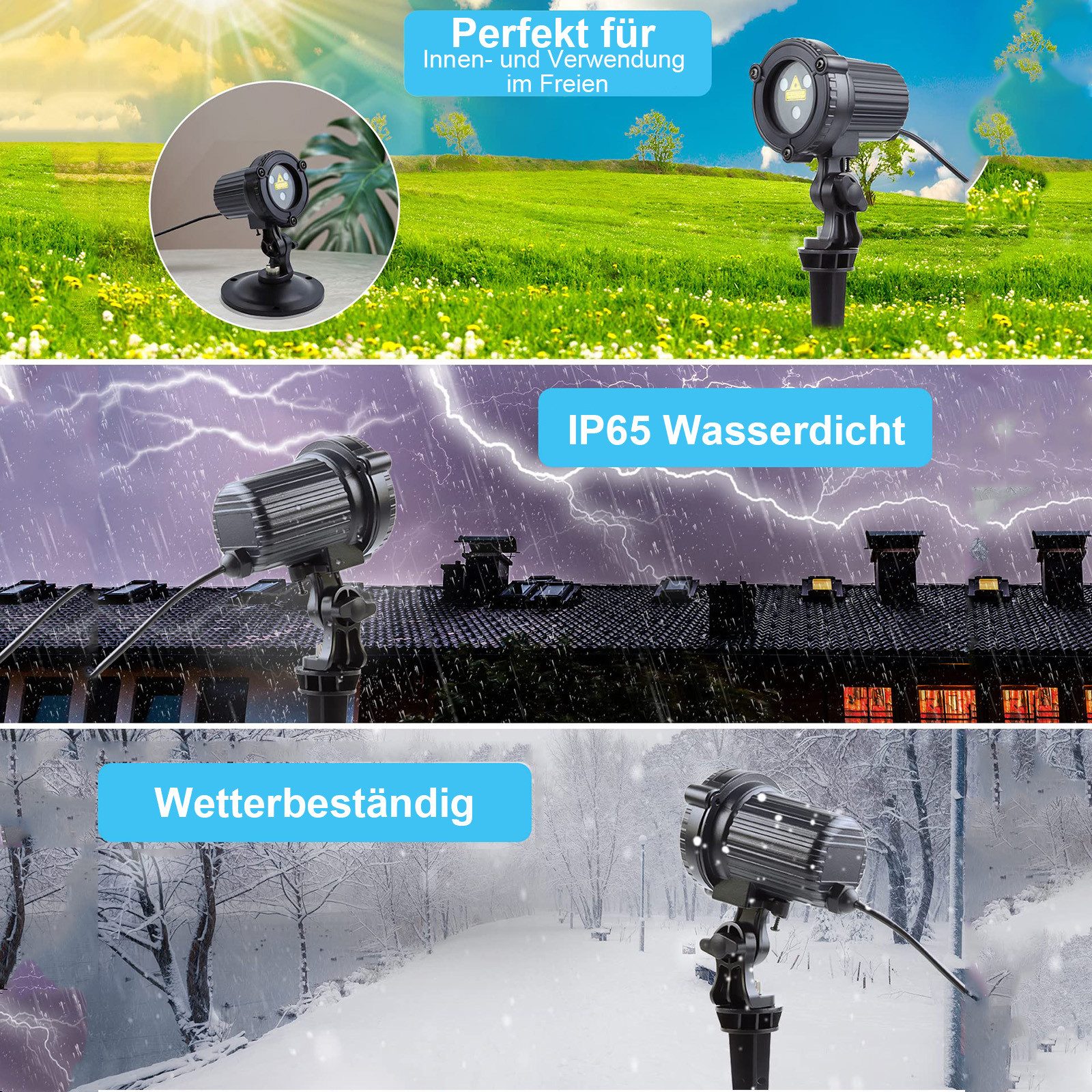 Jibenhome Projektionslampe Wasserdichte LED Projektionslampe mit Fernbedienung & Timer, Laser Projektor für Weihnachten Garten außen Innen