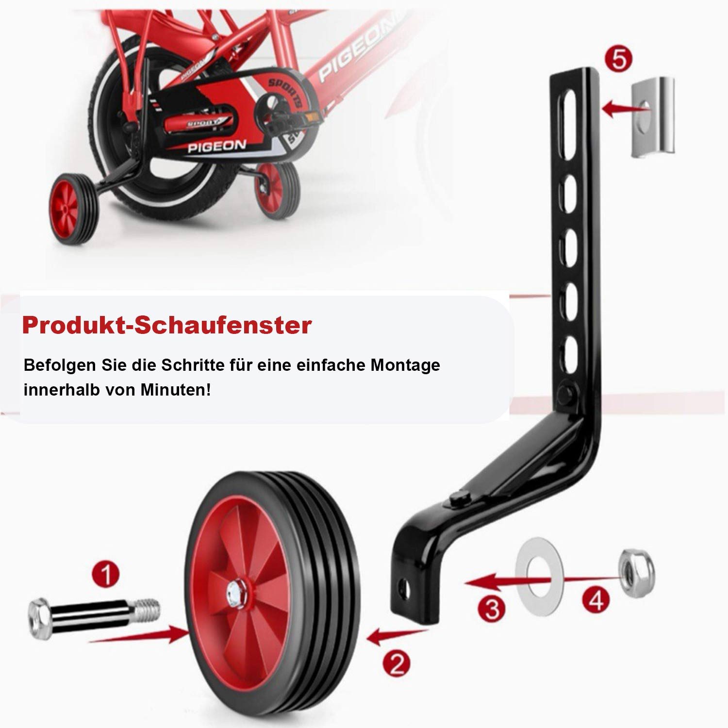 Refttenw Fahrrad-Stützrad 12-20 Zoll Kinder Fahrrad Stützräder mit 1 Glocke Enthalten, Rutschfeste Verschleißfeste Stützräder+Schraubenschlüssel+Glocke