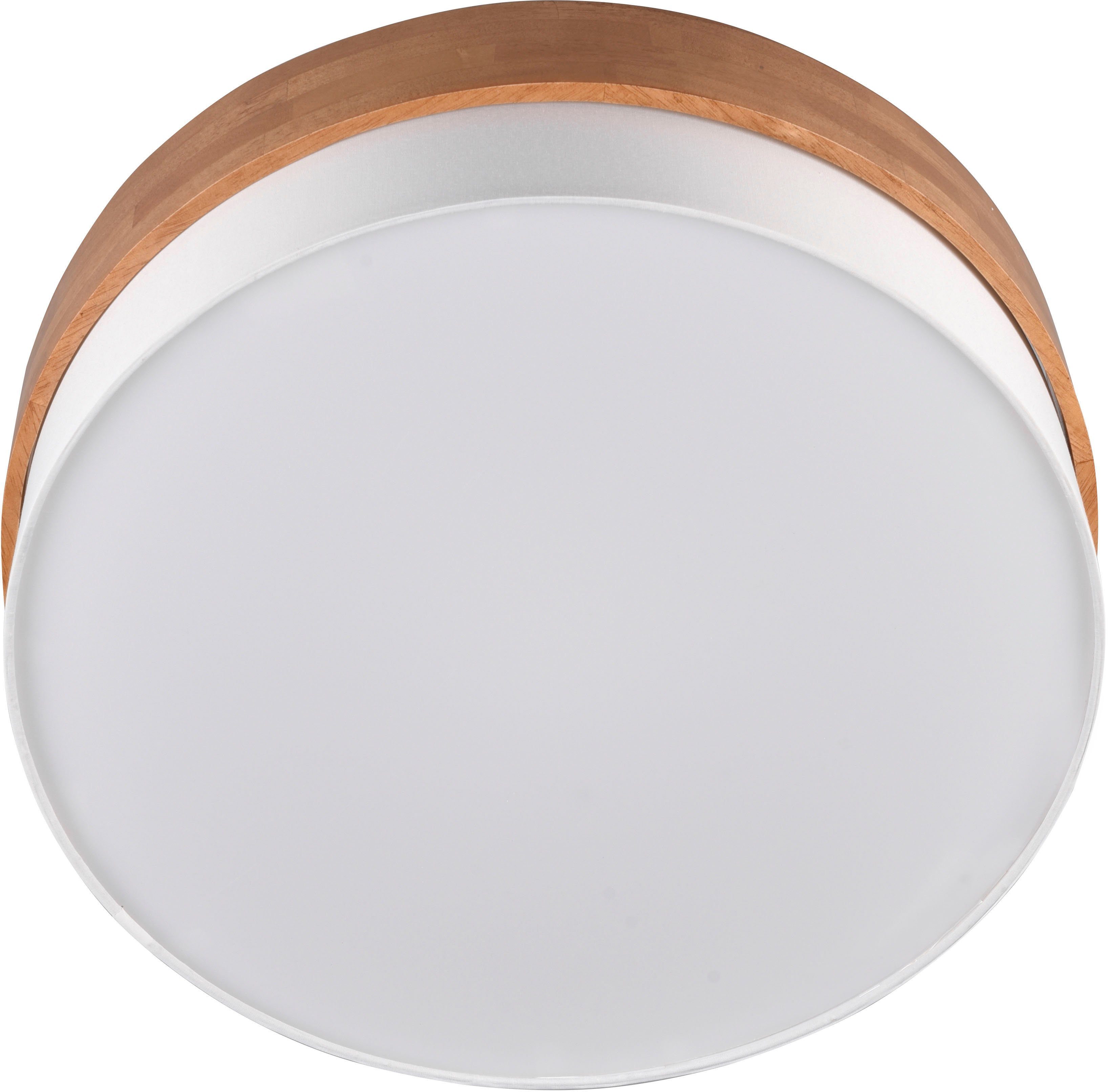 TRIO Leuchten Deckenleuchte Seasons, ohne Leuchtmittel, warmweiß - kaltweiß, Deckenlampe Holz mit Stoffschirm Ø50cm exkl 3xE27 max 40W