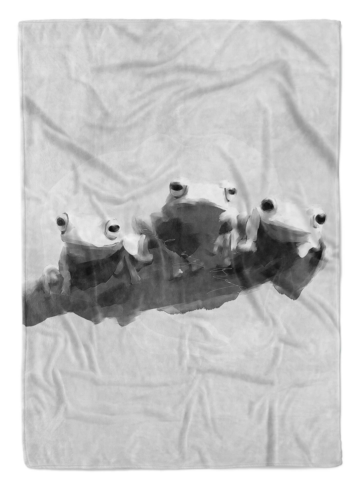 Sinus Kuscheldecke (1-St), Handtücher Drei Baumwolle-Polyester-Mix Frösche Grau Handtuch Strandhandtuch Handtuch Saunatuch Motiv, Art