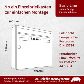 AL Briefkastensysteme Wandbriefkasten 9 Fach Premium Briefkasten A4 in RAL 7016 Anthrazit Grau wetterfest
