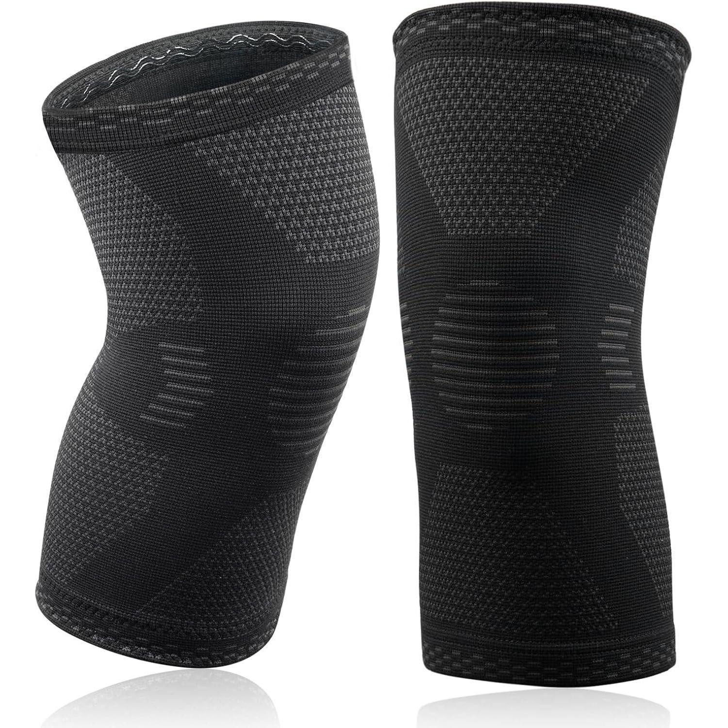 LuxusKollektion Kniebandage Verstellbare Kniebandage für Männer und Damen 2er Set Schwarz-M