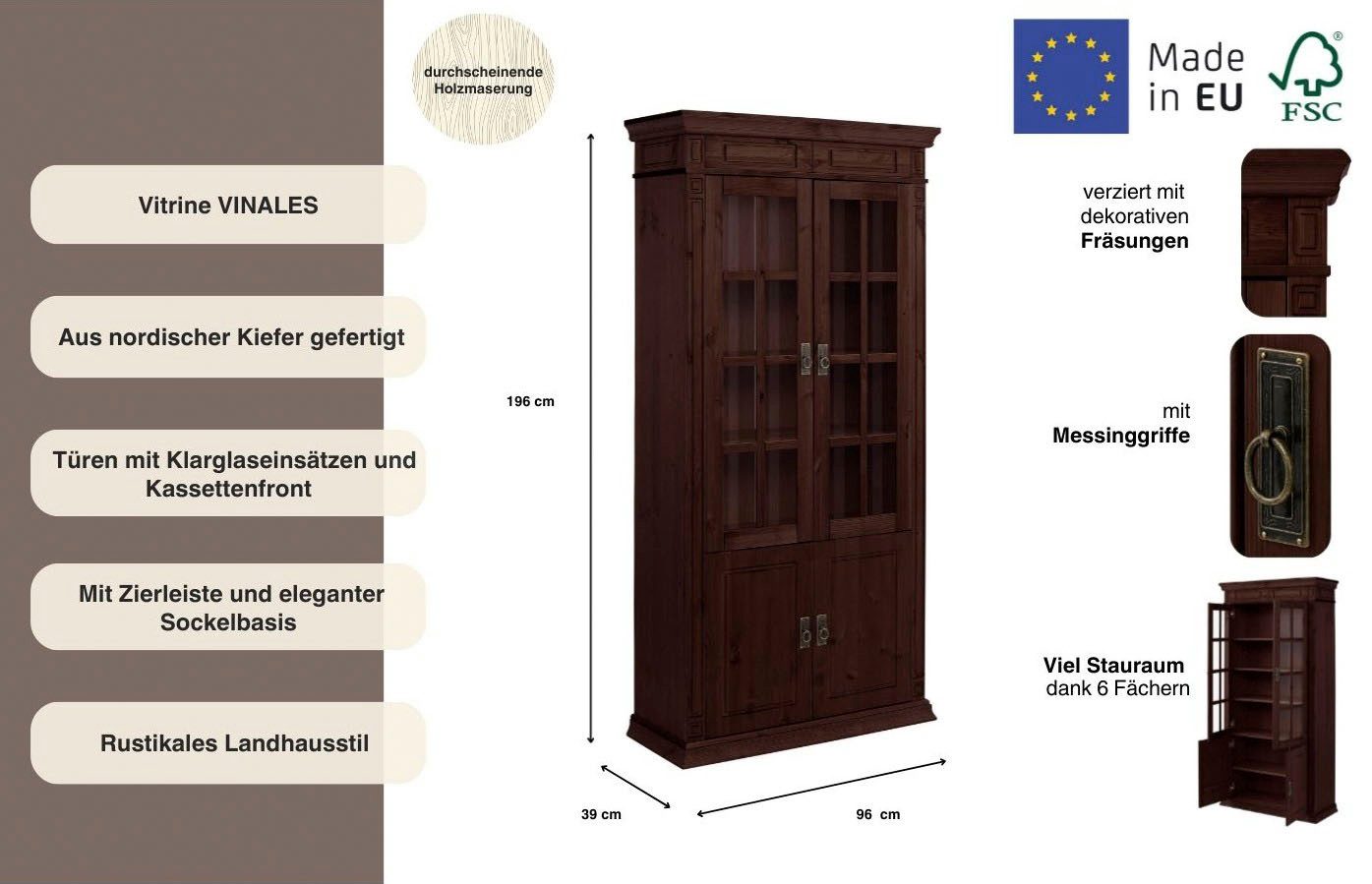 OTTO home Vitrine Vinales (B/T/H: 93/39/196 cm) Höhe 196 cm