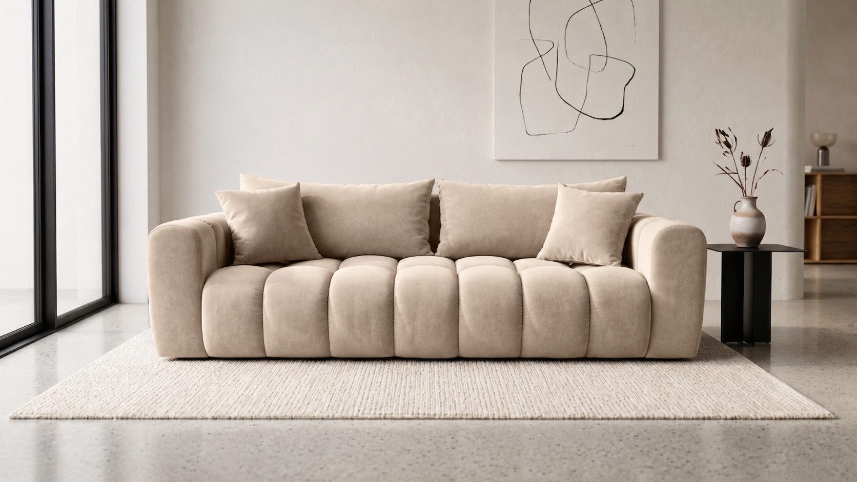 Kaiser Möbel Sofa mit Schlaffunktion und Bettkasten, Velvet-Stoff Bluvel, COSMOPOLITAN, Einzelsofa, Freistehend, Liegefunktion 200 × 135 cm, samtweicher Velvet-Bezug