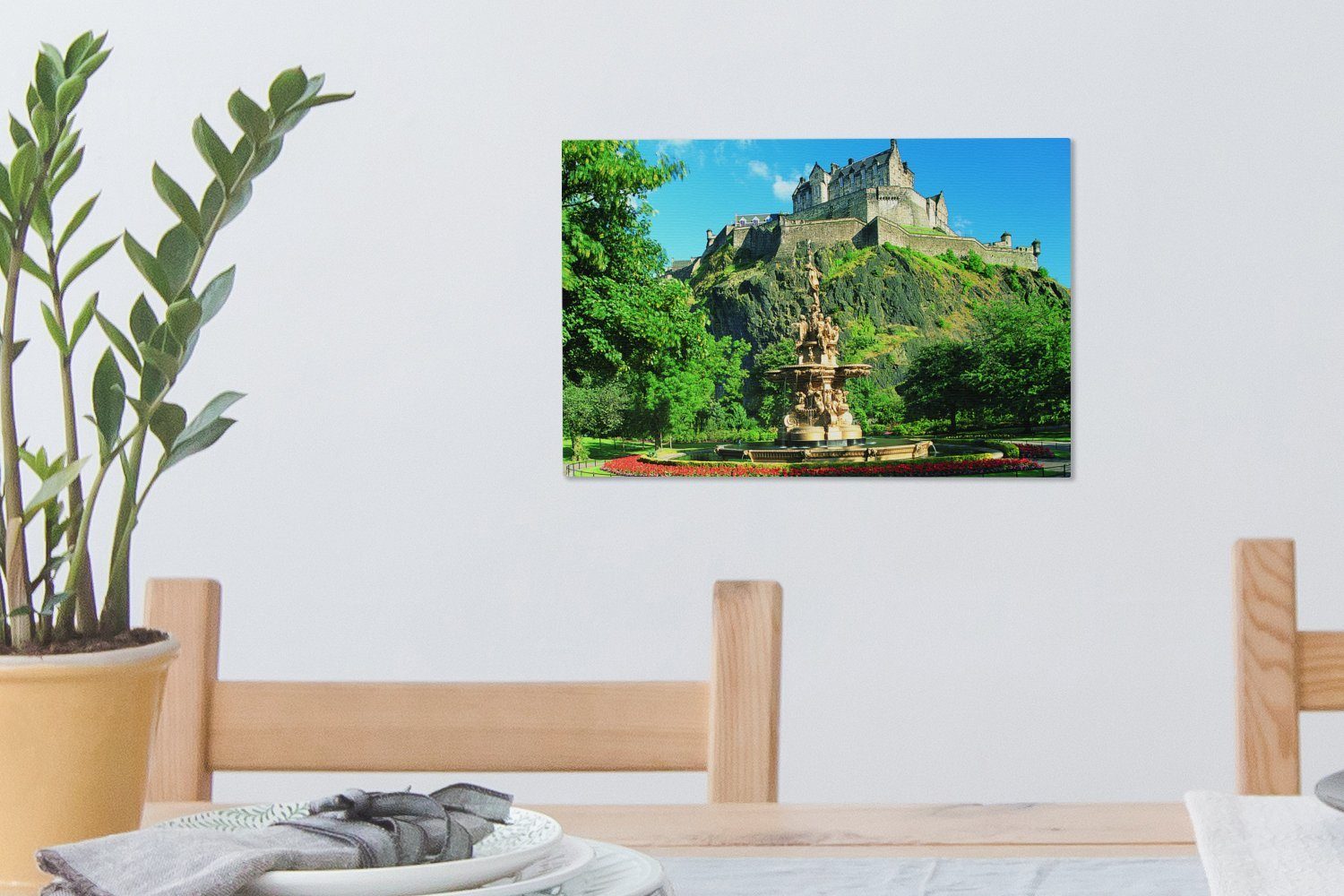 Aufhängefertig, und von (1 Leinwandbilder, Wanddeko, Schottland, in cm St), Burg Brunnen OneMillionCanvasses® Leinwandbild Edinburgh 30x20 Wandbild