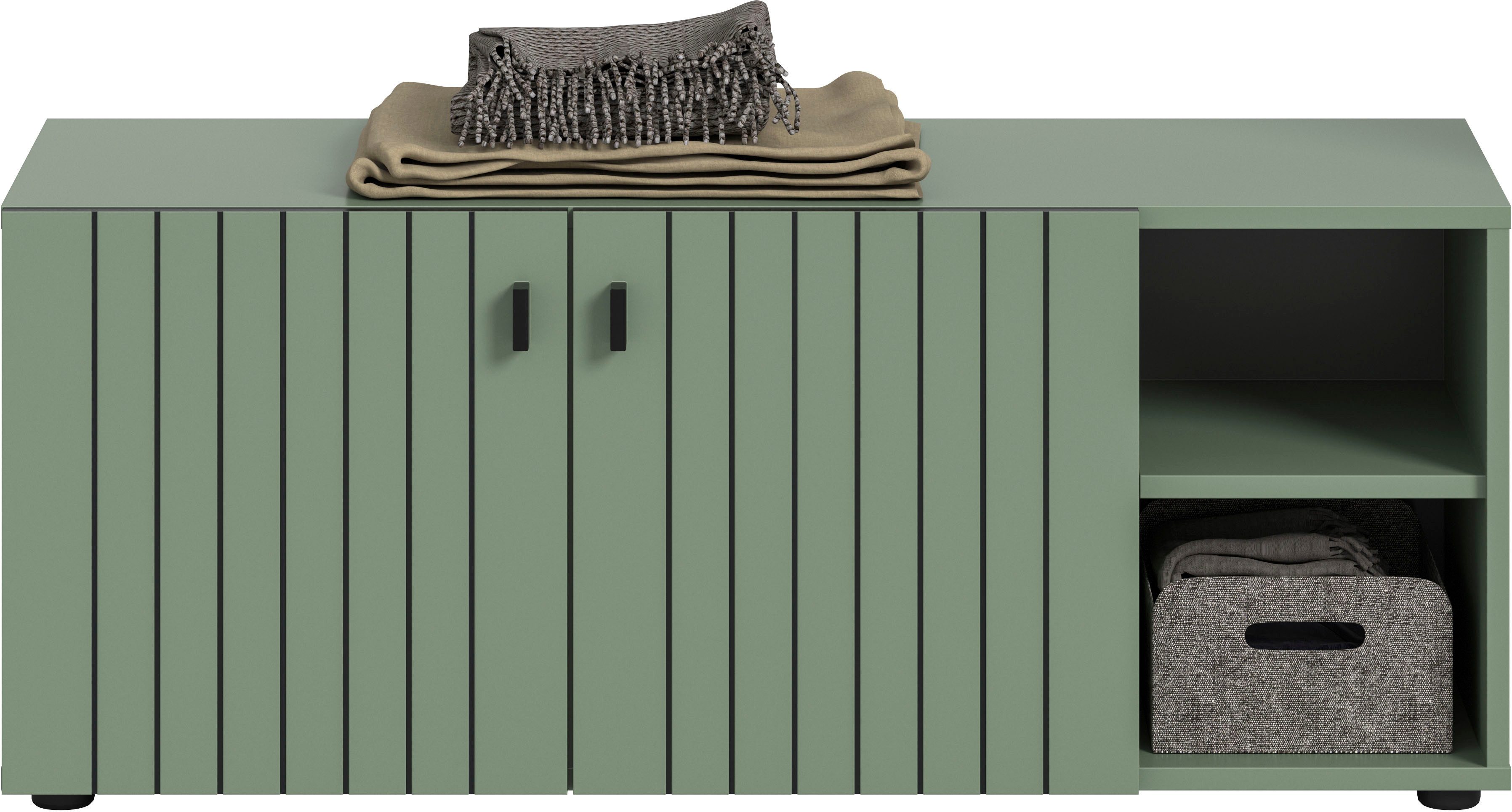 Home affaire Sitzbank TATIO, 106x43x37 cm, 2 Türen, 2 offene Fächer (Sitzbank und Sitzkissen), Garderobensitzbank, Sitzbank Flur mit Stauraum, Sitzkissen wählbar