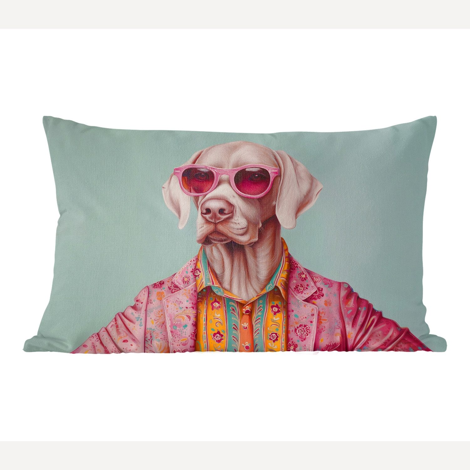 MuchoWow Dekokissen Hund - Hemd - Blumen - Brille, Dekoration, Zierkissen, Dekokissen mit Füllung, 60x40 cm