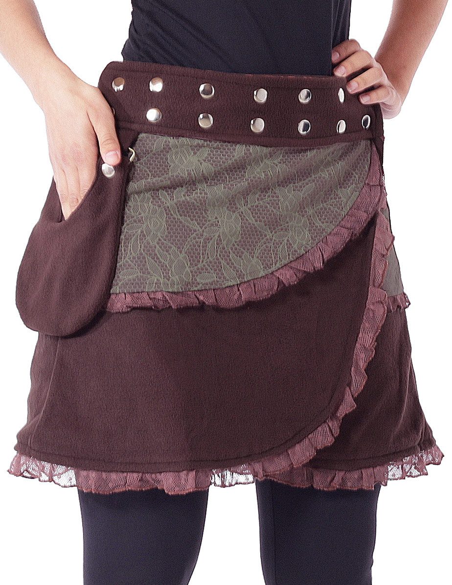 PUREWONDER Wickelrock Winterrock aus Fleece Wickelrock mit Tasche Nr. 240 Braun aus Fleece