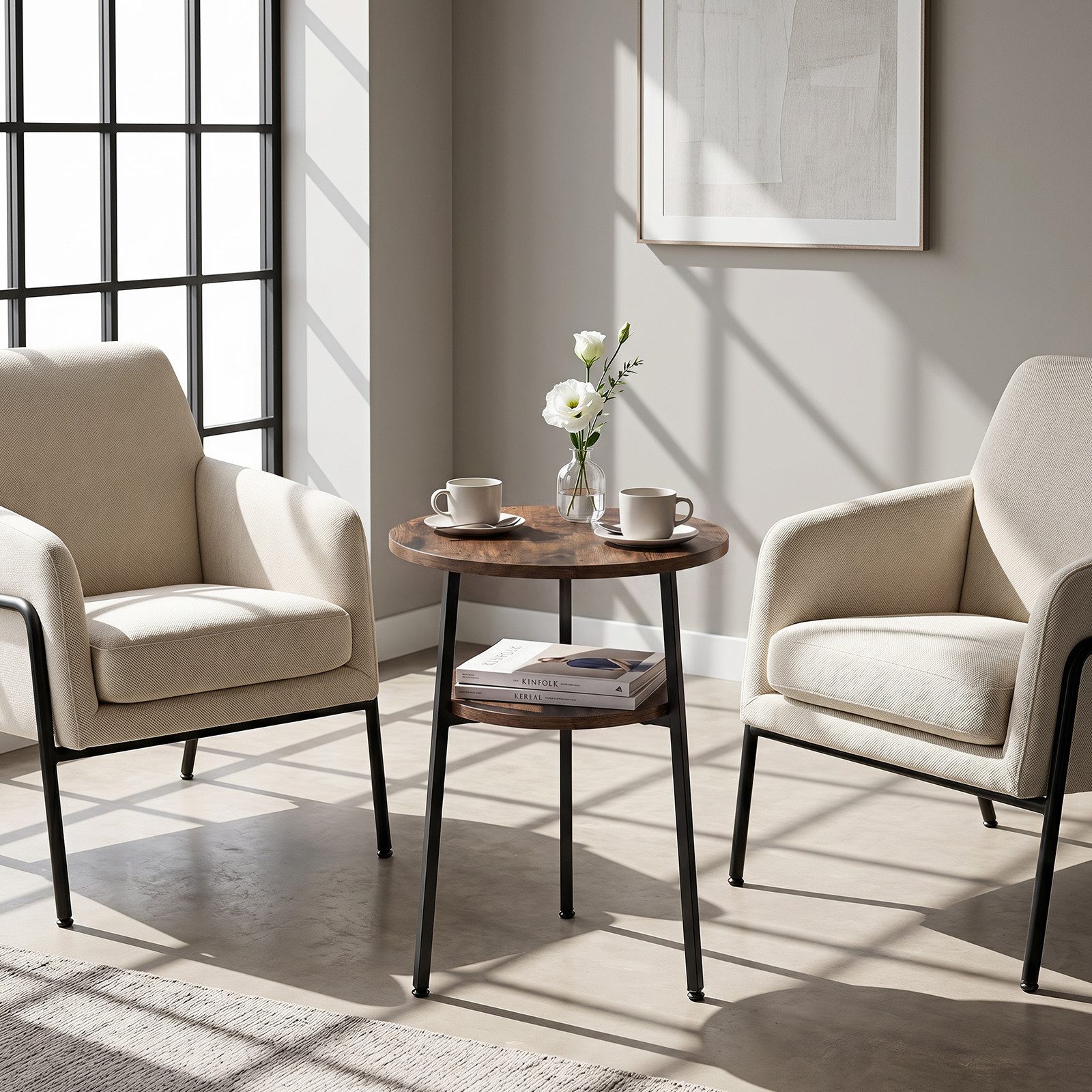 COSTWAY Couchtisch (1-St), Beistelltisch rund 39cm, Wohnzimmertisch mit Stauraum