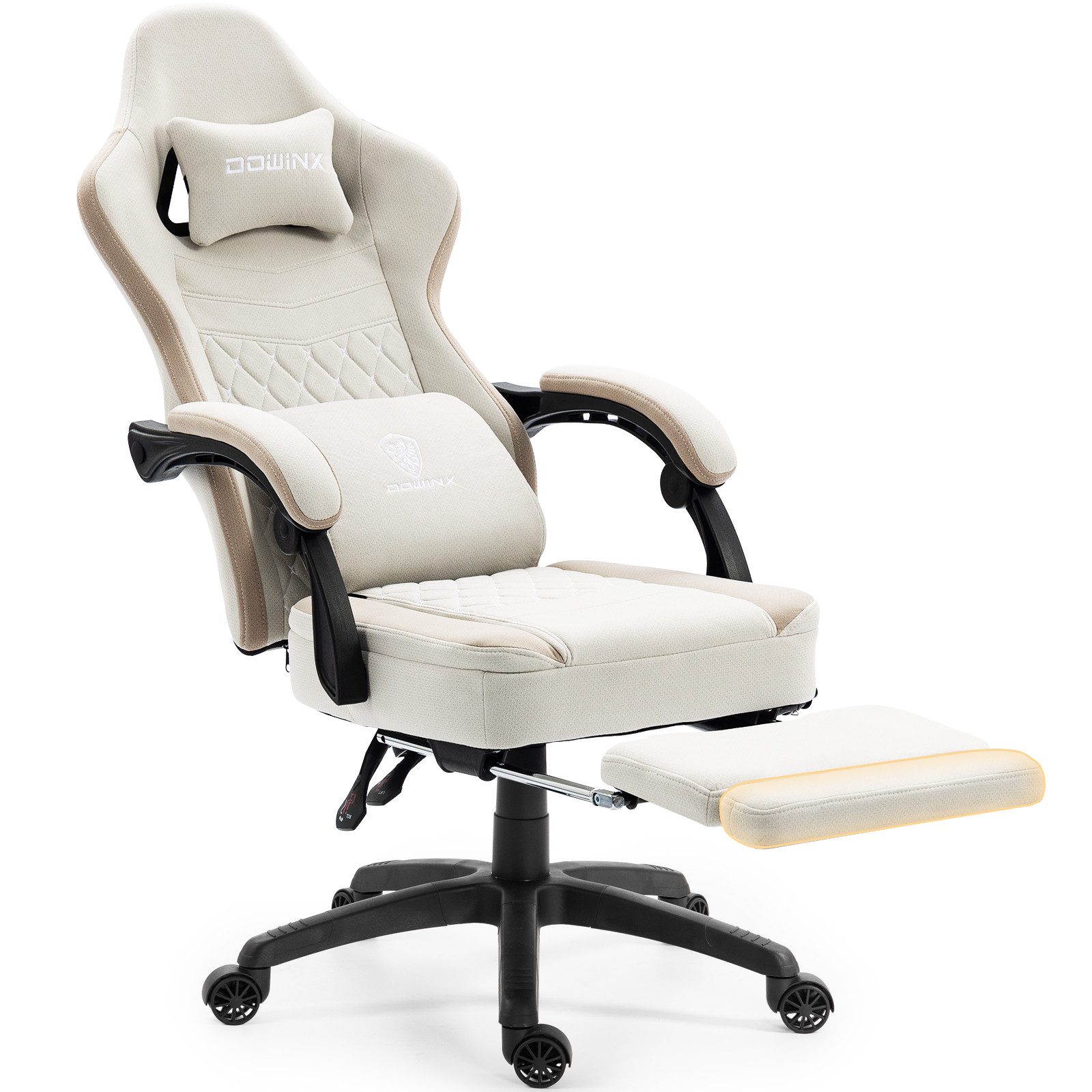 Dowinx Gaming-Stuhl Stoff mit Taschenfederkissen, Gaming Sessel mit Fußstütze, Ergonomischer Bürostuhl