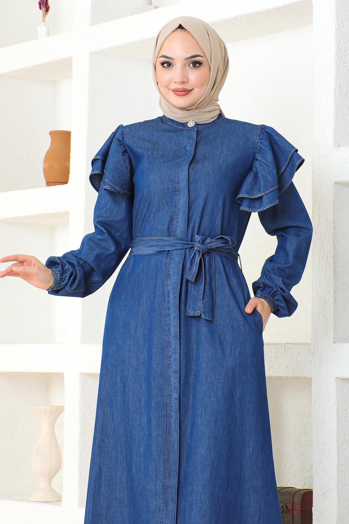 MODAMİHRAM Maxikleid Gerüschter Knopfmantel günstig online kaufen