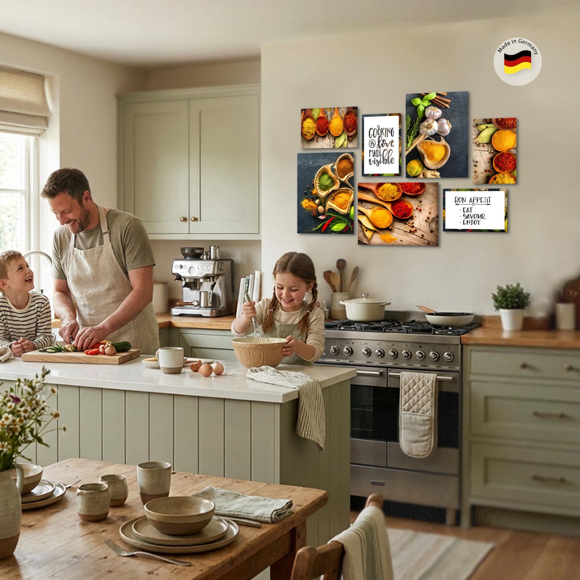 Novart Wandbild Wandbilder Küche Kaffee - AUFHÄNGFERTIG - Küchenbilder Obst 100x70 cm, Gewürze (7 St)