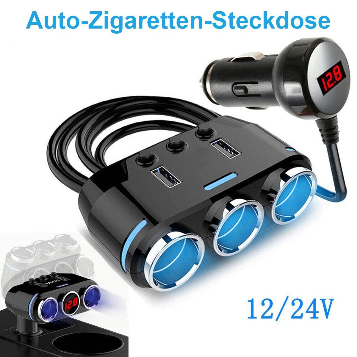 Led Digital Display Bluetooth Ladegerät USB Auto Zigarettenanzünder Adapter  2 Wege Dual Steckdose Splitter