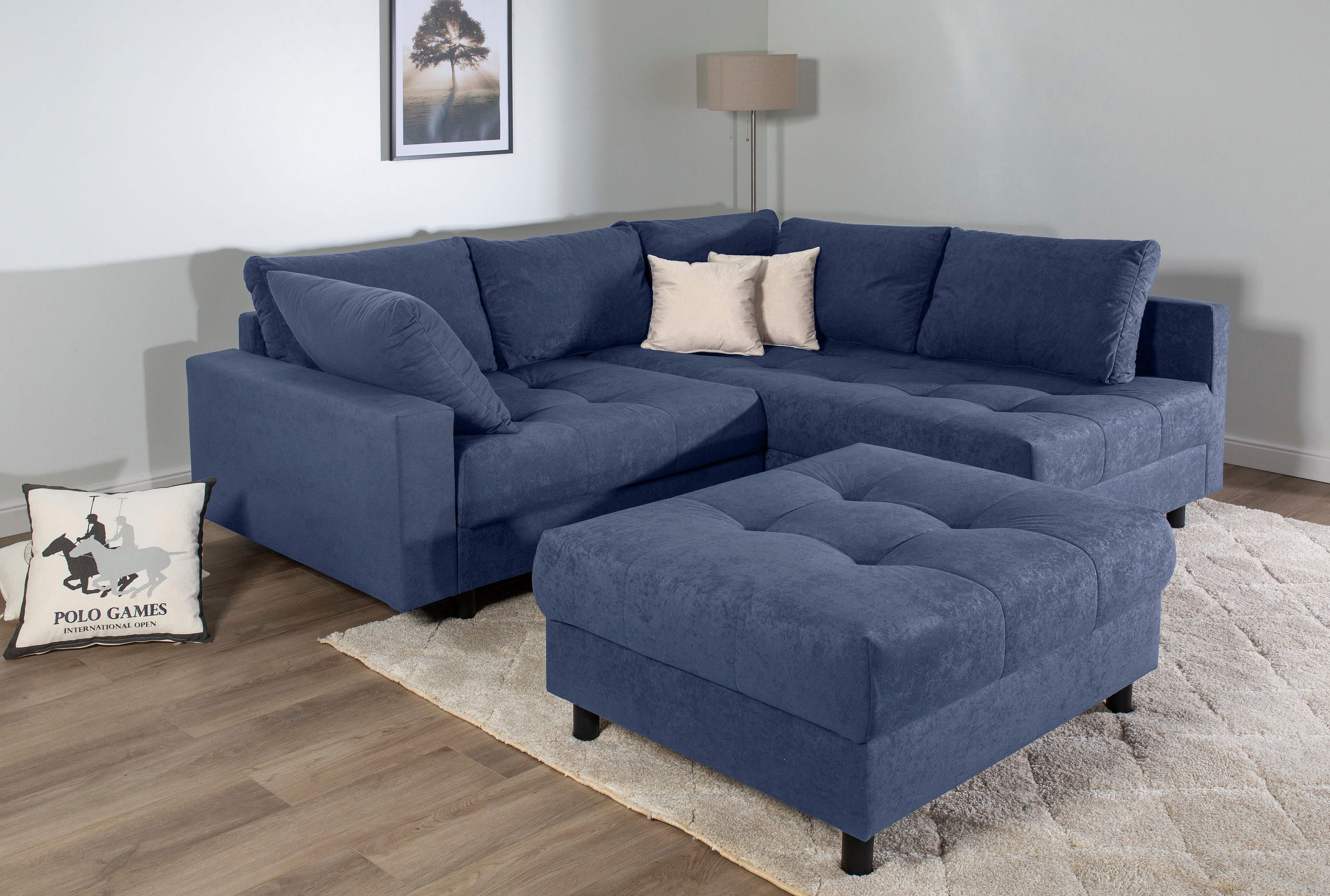 COLLECTION AB Ecksofa Toni L-Form, B: 215 cm, mit Hocker & 2 Zierkissen, Federkern