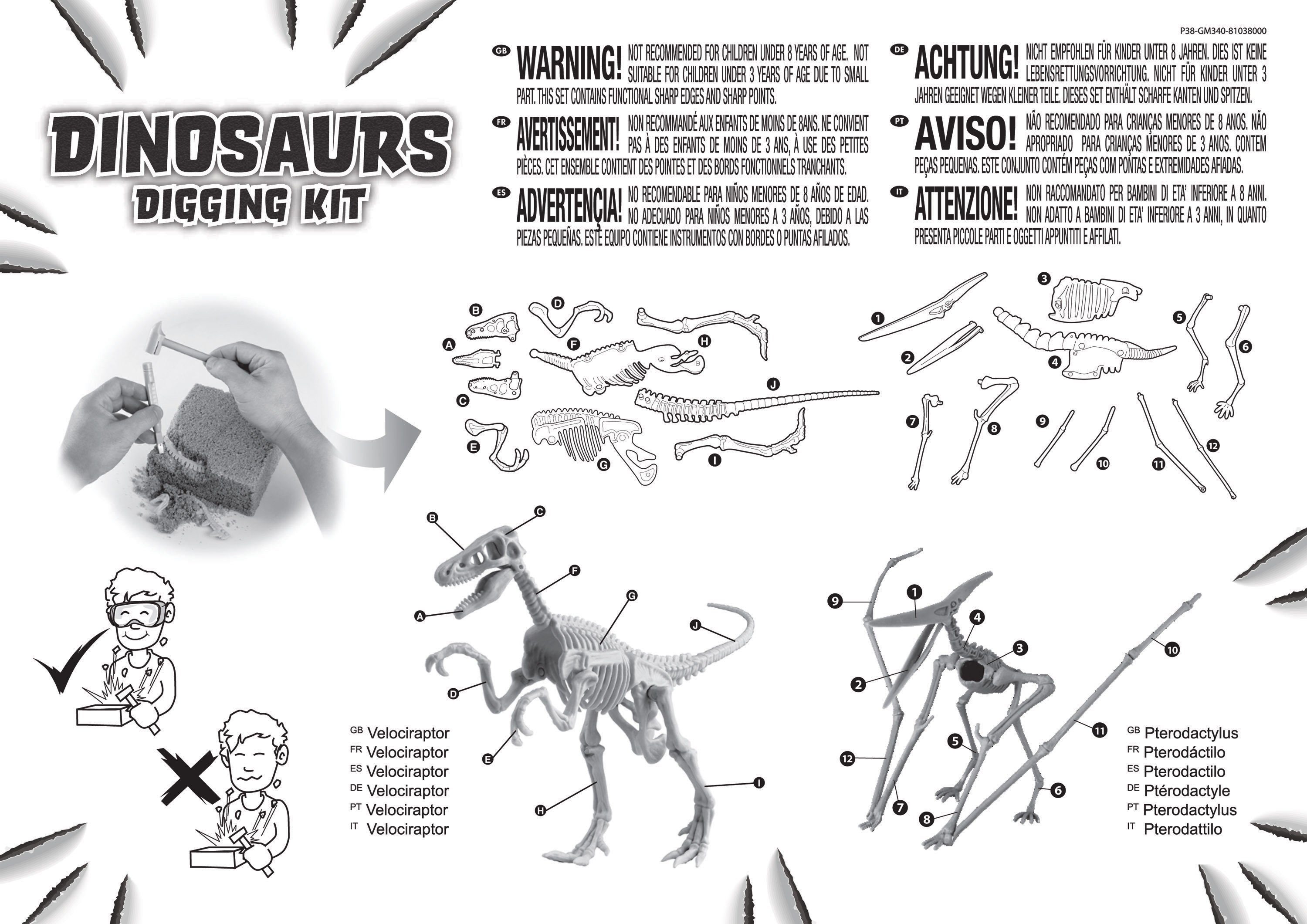 Dinosaurier Doppelpack Experimentierkasten (Velociraptor+Pterdactylus-tlg) 2in1, Ausgrabungsset Edu-Toys