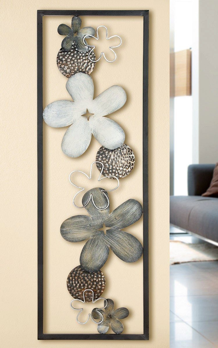 GILDE Dekoobjekt 3D Wanddeko aus Metall Wandskulptur Flowi Flowers 120cm Handbemalt