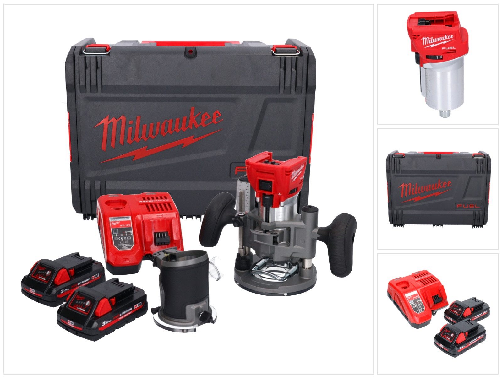 Milwaukee Oberfräse M18 FTR-302X Akku Fräse 18 V Brushless + 2x Akku 3,0 Ah + Ladegerät +