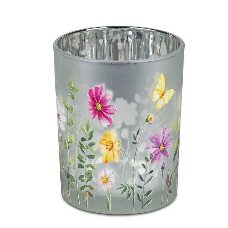 formano Windlicht Blumenwiese, Silber H:12.5cm D:10cm Glas