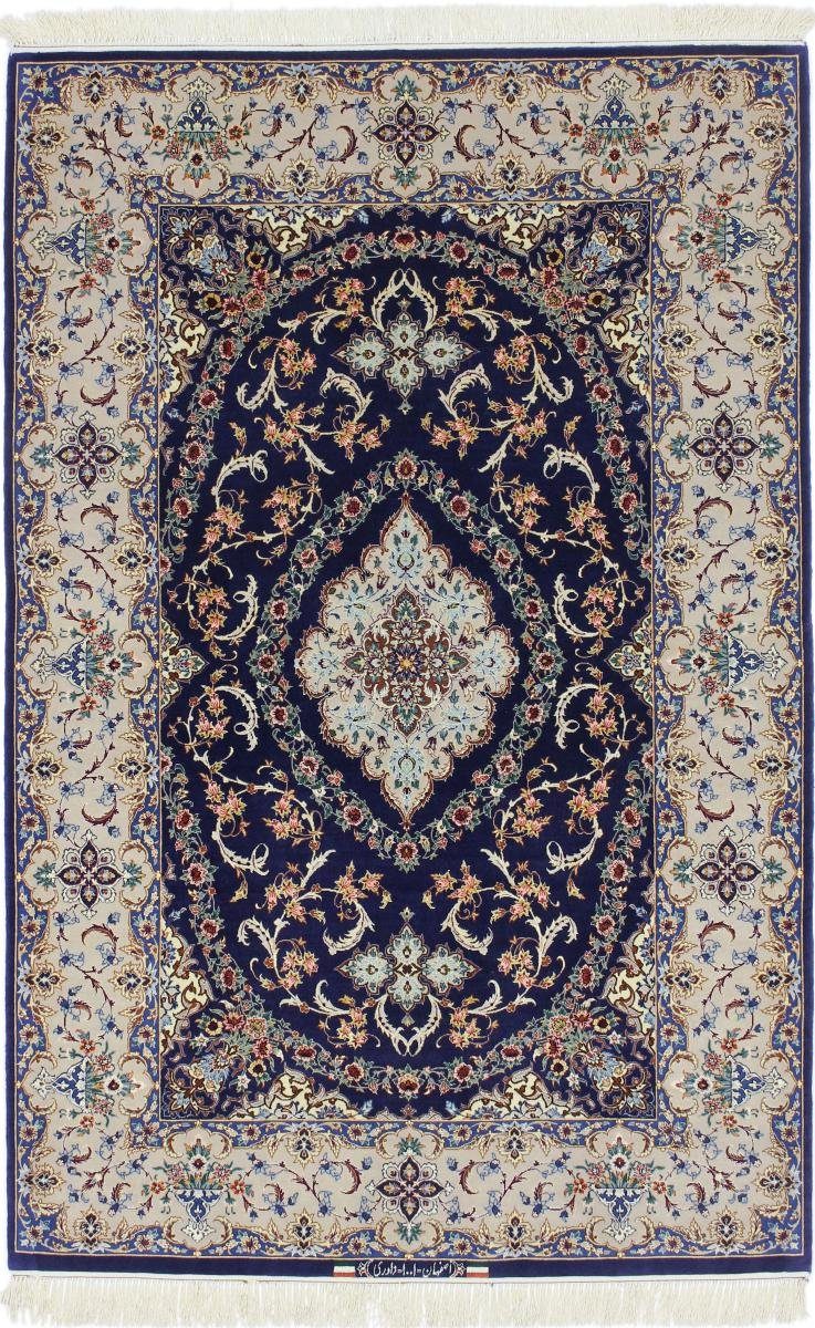 Orientteppich Isfahan Signiert Seidenkette 128x199 Handgeknüpfter Orientteppich, Nain Trading, rechteckig, Höhe: 6 mm