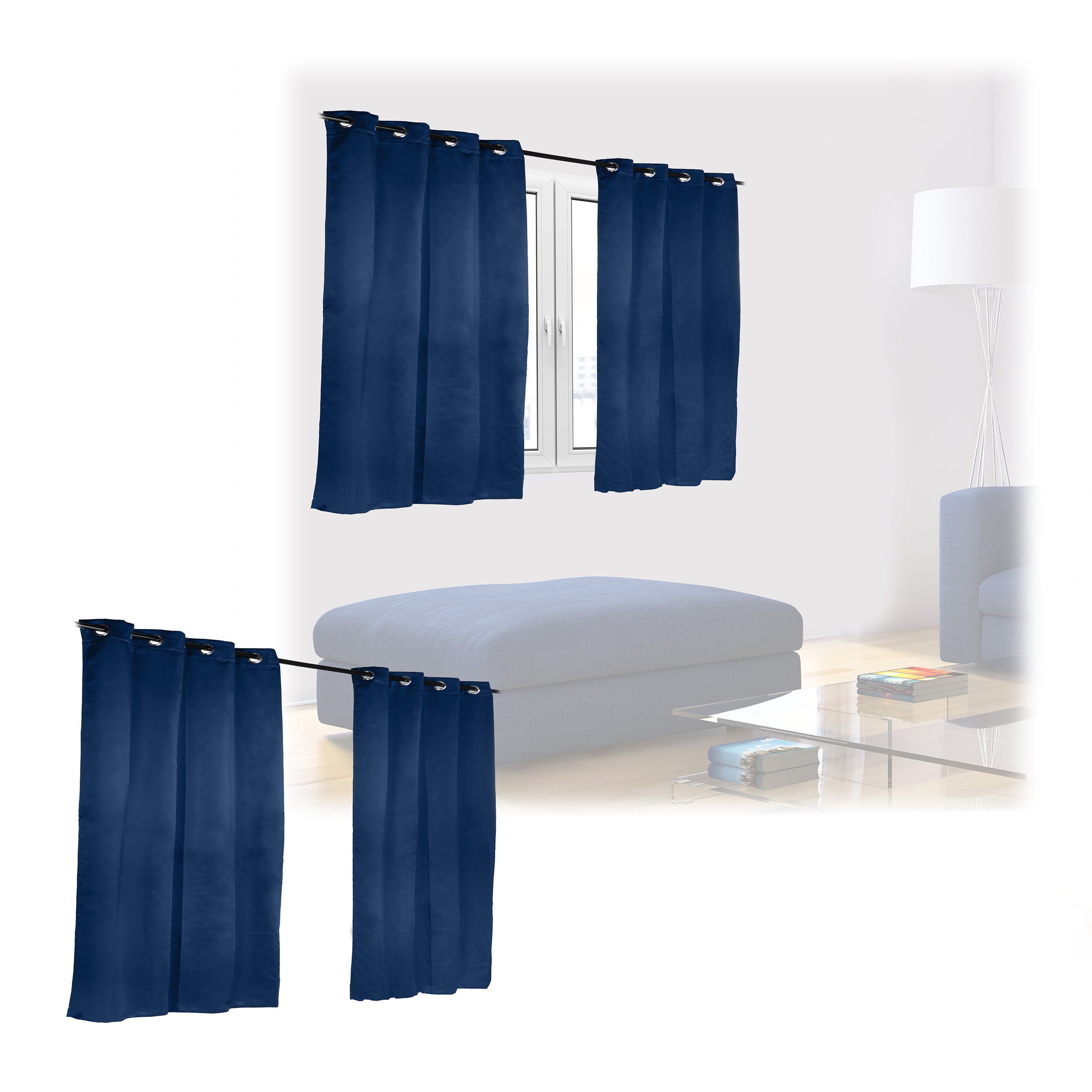 Vorhang 4 x Vorhang blau 90 x 135 cm, relaxdays | Fertiggardinen