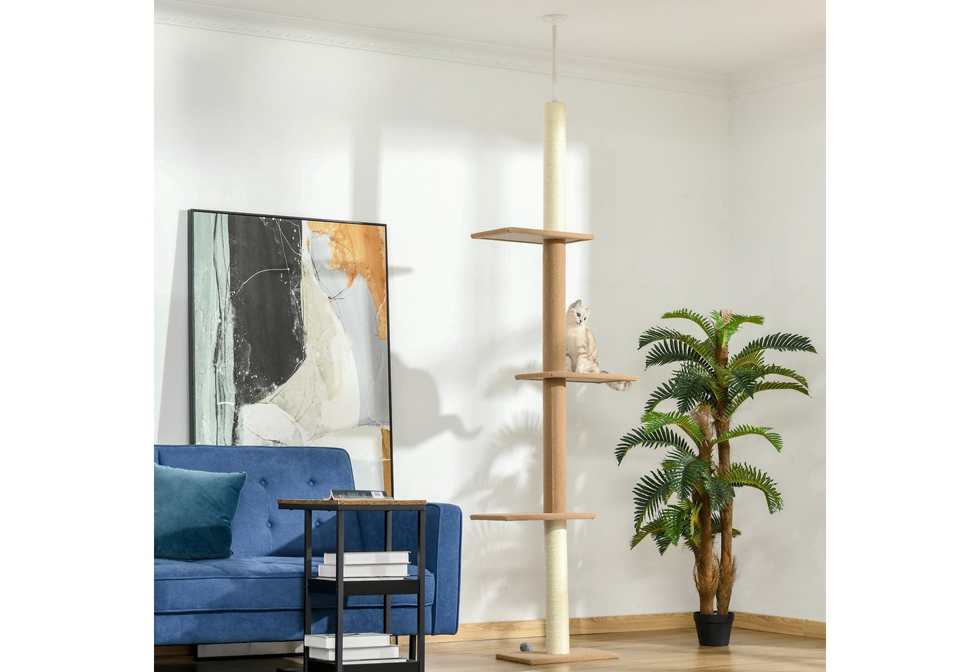 PawHut Kratzbaum Kratzbaum Katzenbaum mit Plattformen mehrstöckiger, khaki, 43L x 27B x 228-260H cm