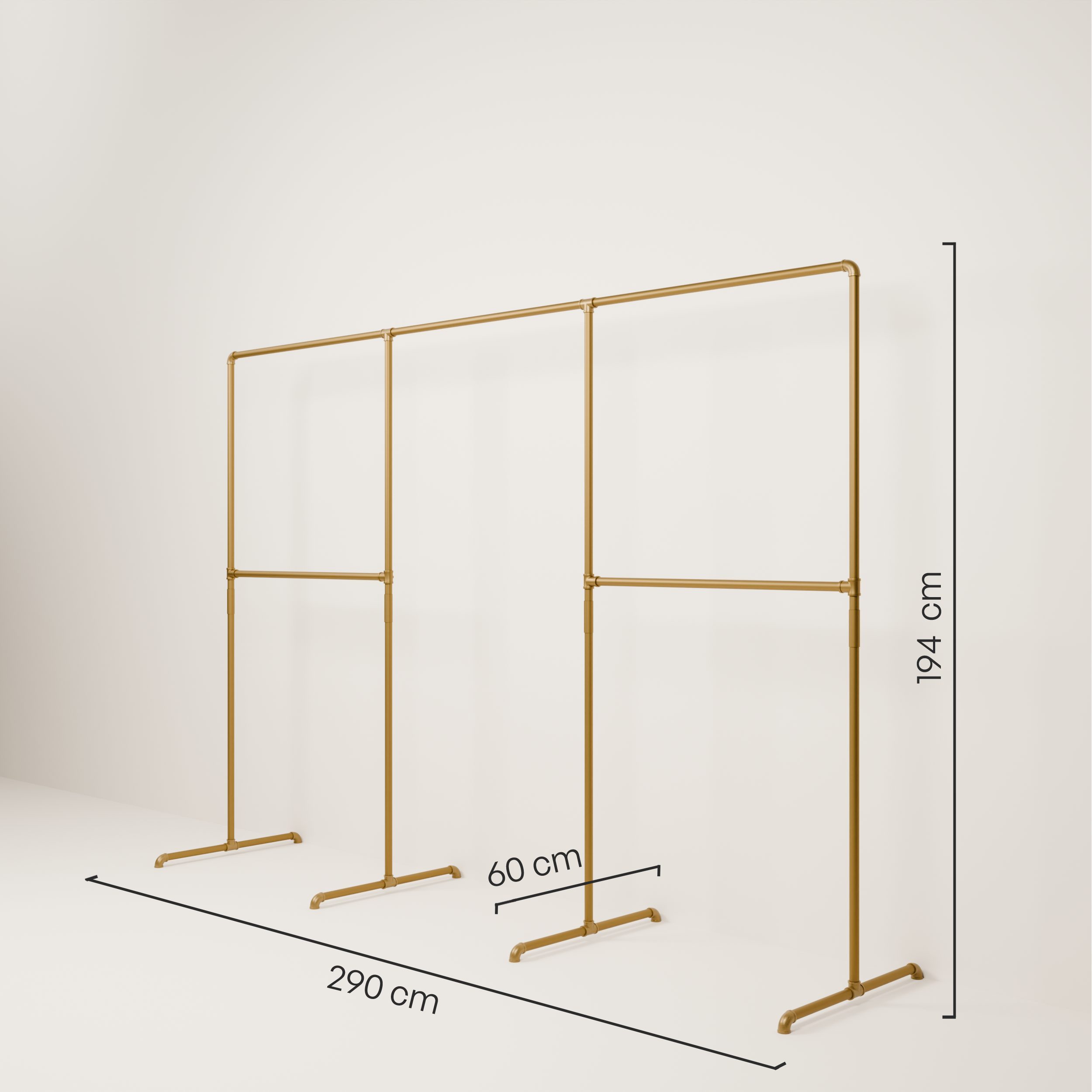 pamo. design Kleiderständer Kleiderständer LAS gold - freistehende Garderobe, kratzfeste & platzsparende Kleiderstange, stabil, einfache Montage – Bild 2 von 5