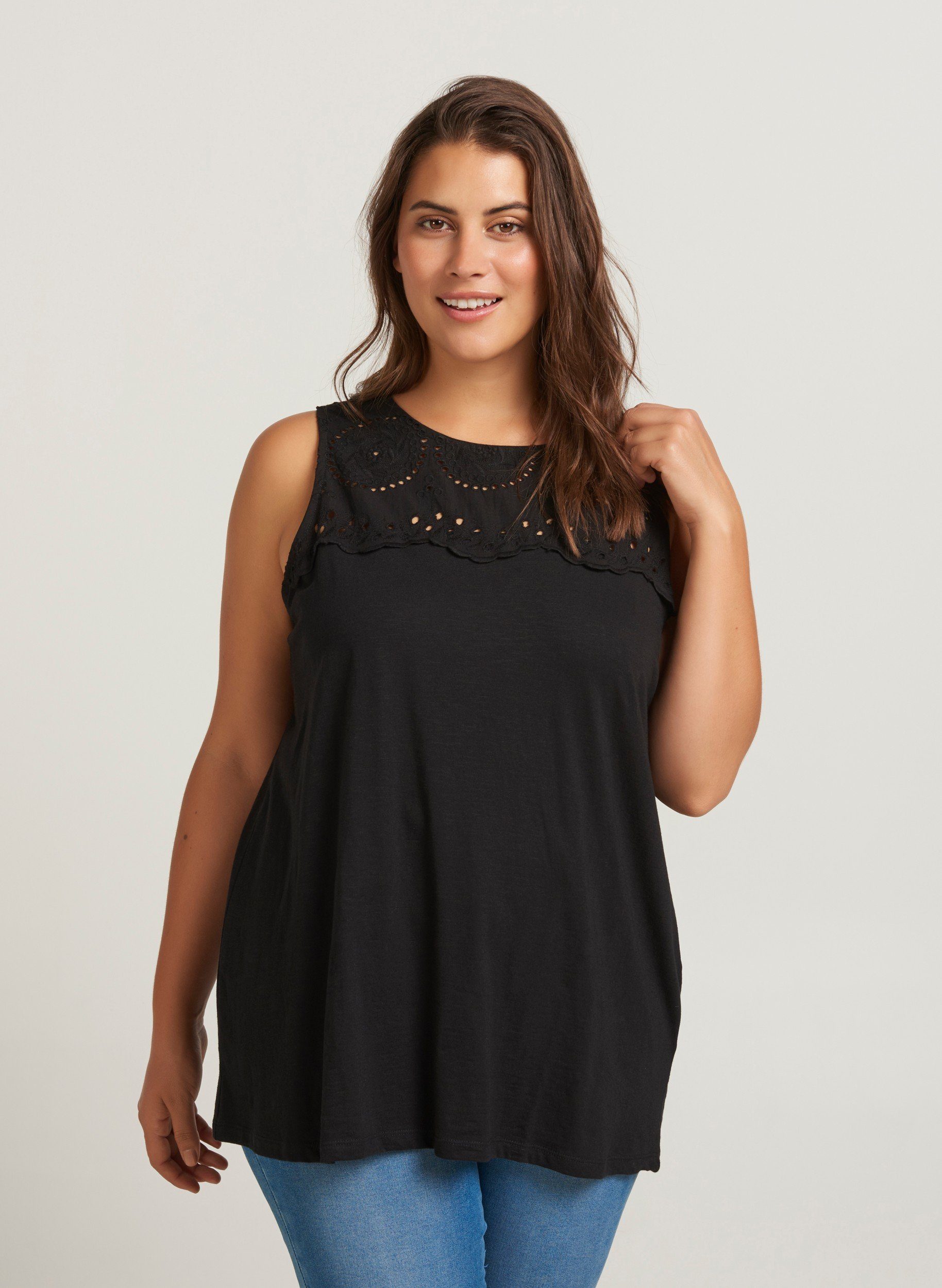 Kaufen Top Größen Ärmellos Stickerei Große Baumwolle Damen Tanktop Online Zizzi trQsCxhd