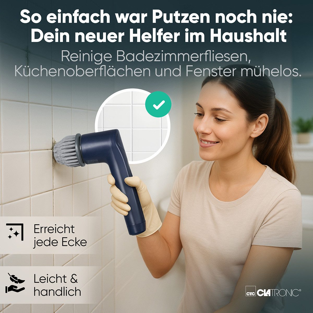 CLATRONIC Akku-Oberflächenbürste ERB 3815 A, elektrische Reinigungsbürste Akku, 8 Aufsätze – Bild 5 von 5