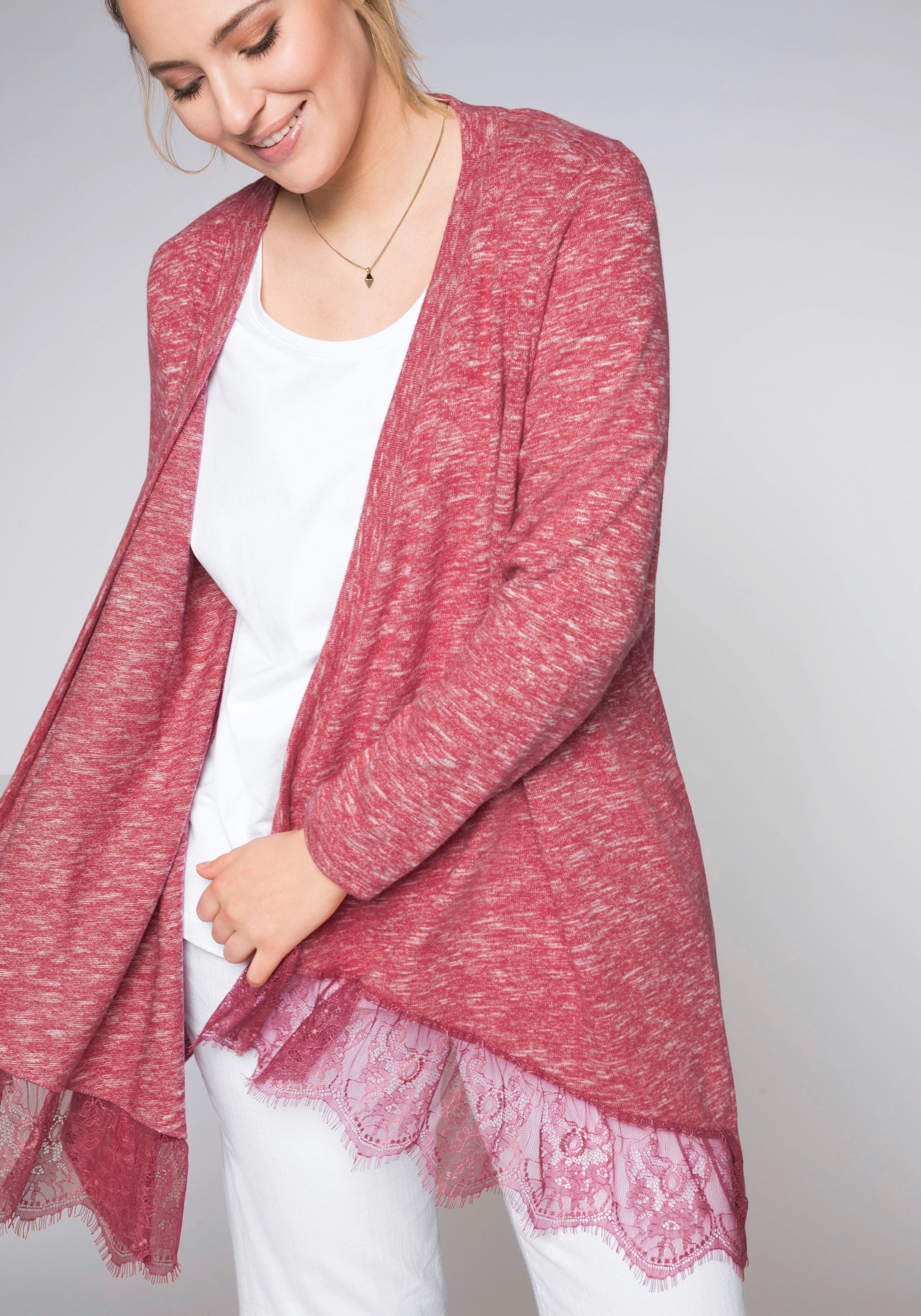 Sheego Damen Strickmantel Mantel Rot Beere Long Lang Jacke Mit Stehkragen Neu Jacken Mantel Westen