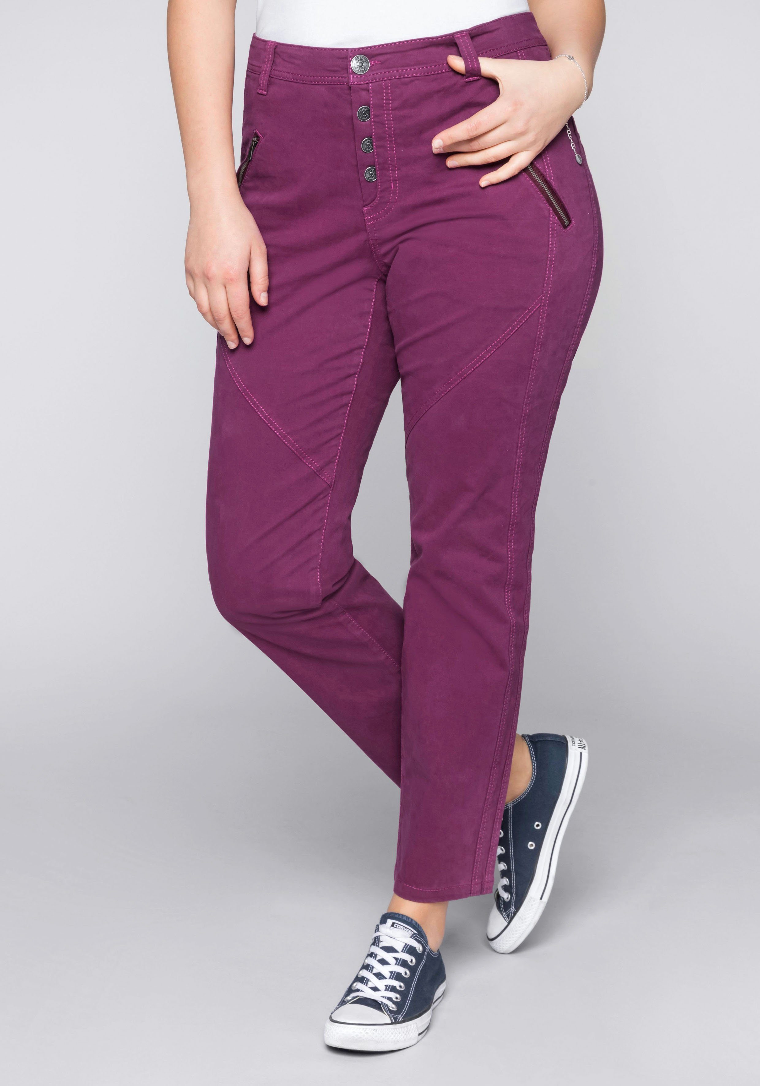 Sheego Hose Leggings Gr 301 46 bis 54 weiß mit Spitze NEU