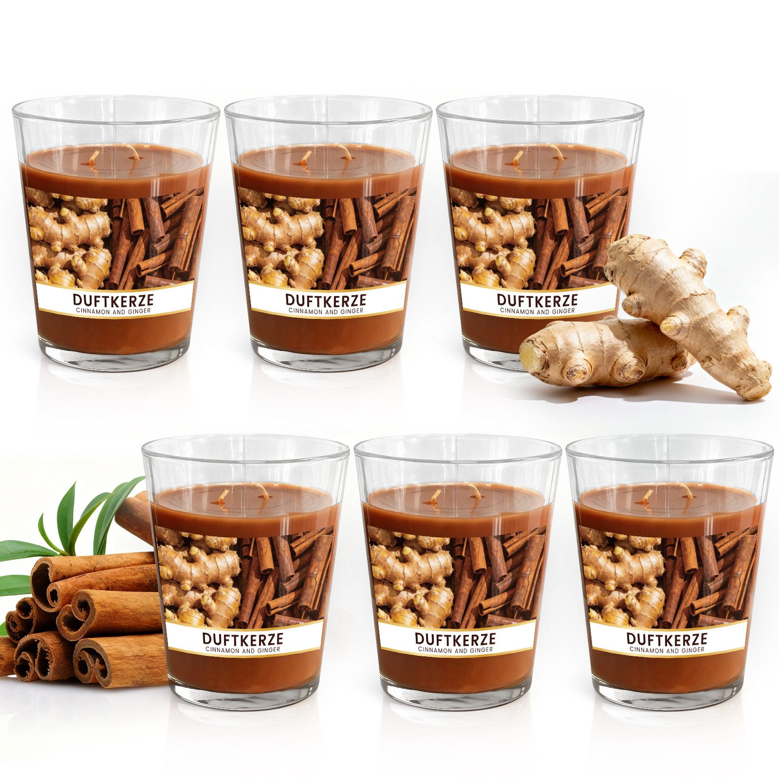 Bundviel Duftkerze Duftkerze im Glas Cinnamon & Ginger Burning 50 hours 6er Pack 550g (6-tlg)