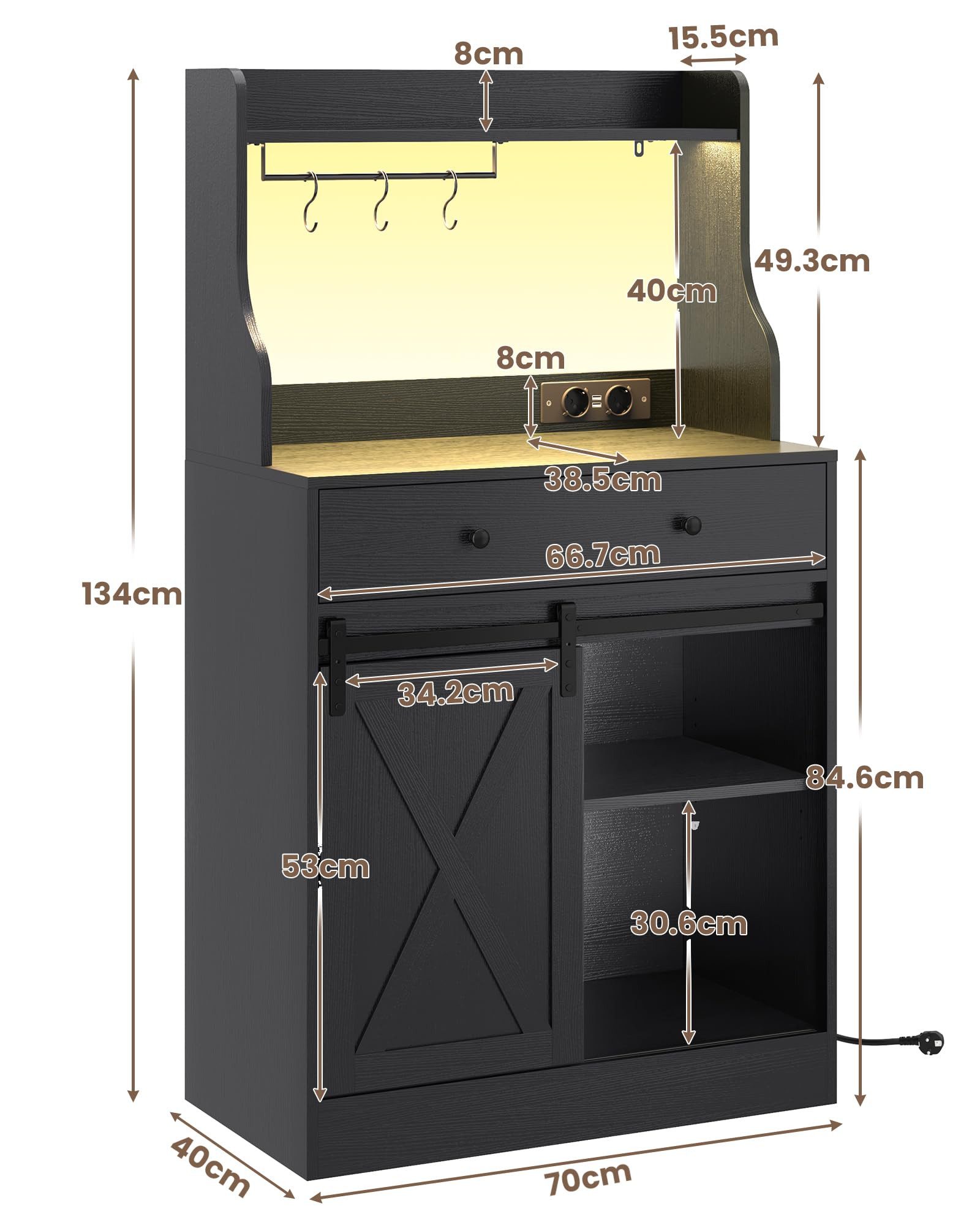 MSMASK Sideboard Küchenschrank Mehrzweckschrank mit LED und Steckdose, mit günstig online kaufen