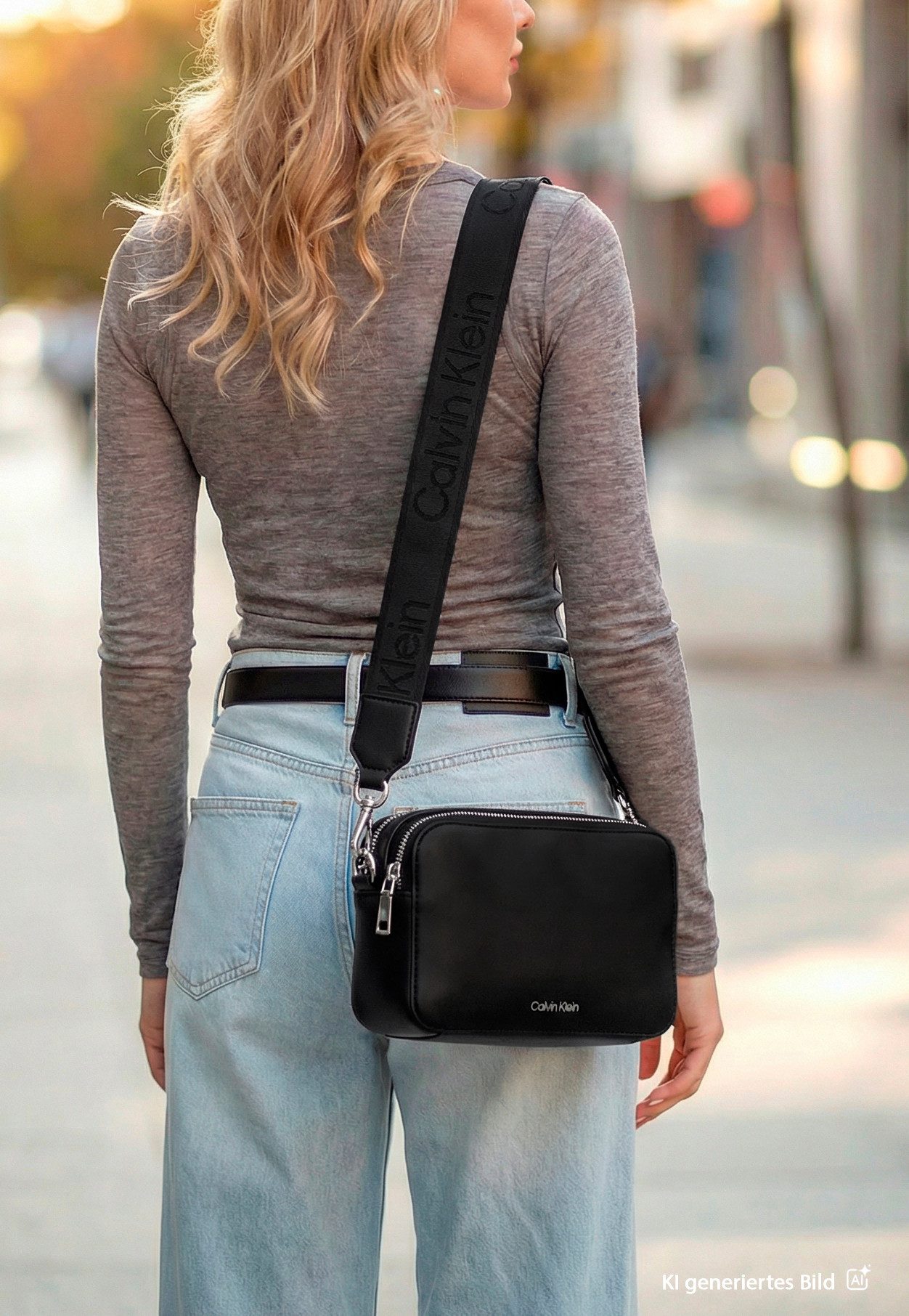 Calvin Klein Mini Bag WEBBING DOUBLE STRAP CAMERA BAG, kleine Schultertasche, Umhängetasche, Abendtasche mit Henkel