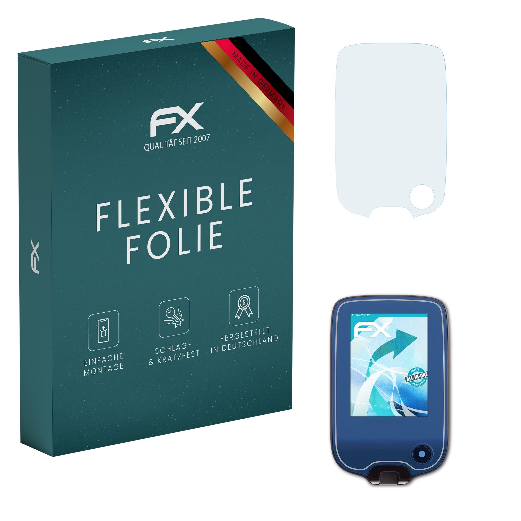 atFoliX Schutzfolie Displayschutzfolie für FreeStyle Libre 2, (2 Folien), Ultraklar und flexibel