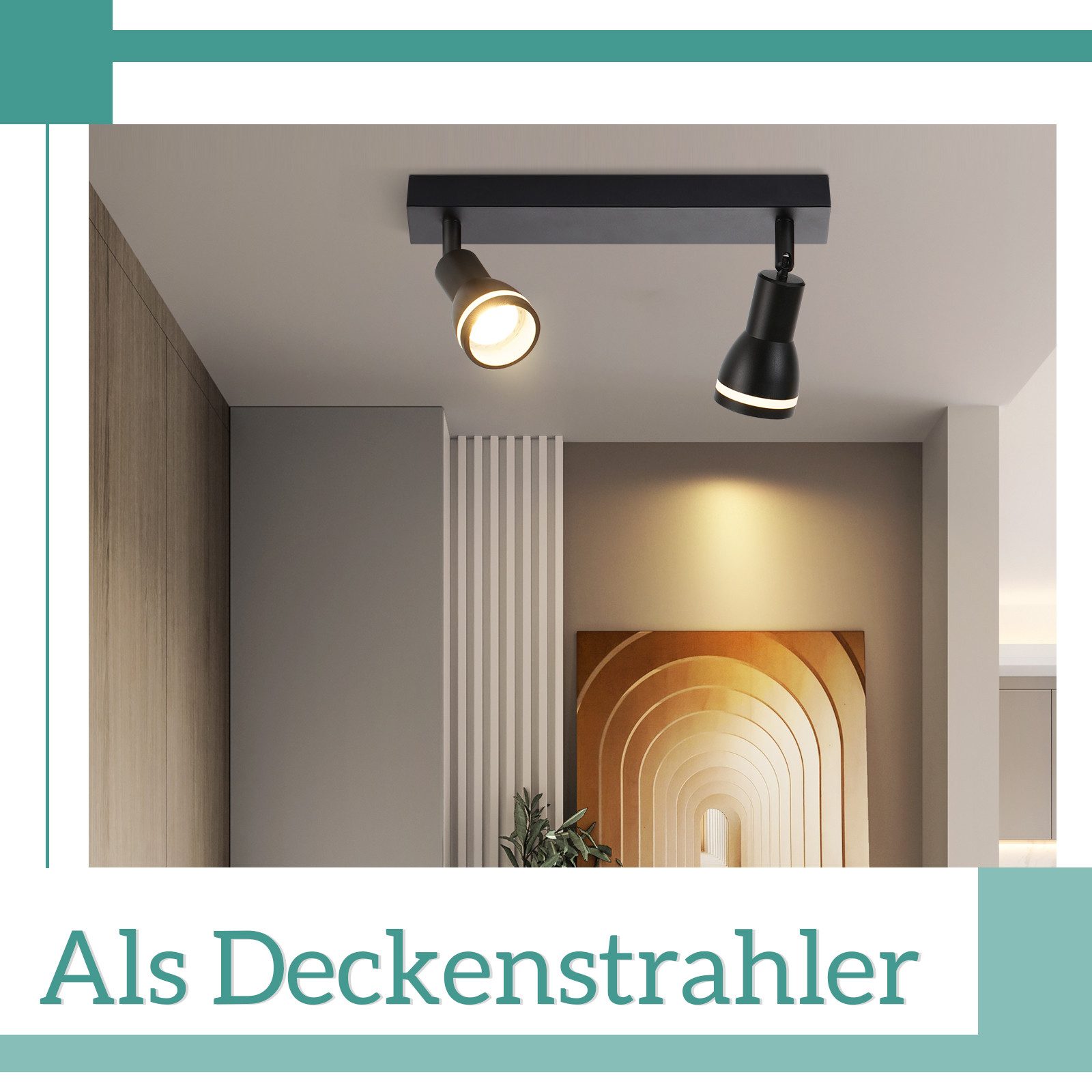 ZMH Deckenstrahler 2 Flammig Wandstrahler GU10 Schwenkbar 355° für Büro Wohnzimmer, Einfache Installation, ohne Leuchtmittel, Schwarz/Weiß Deckenleuchte Hohe Flexibilität