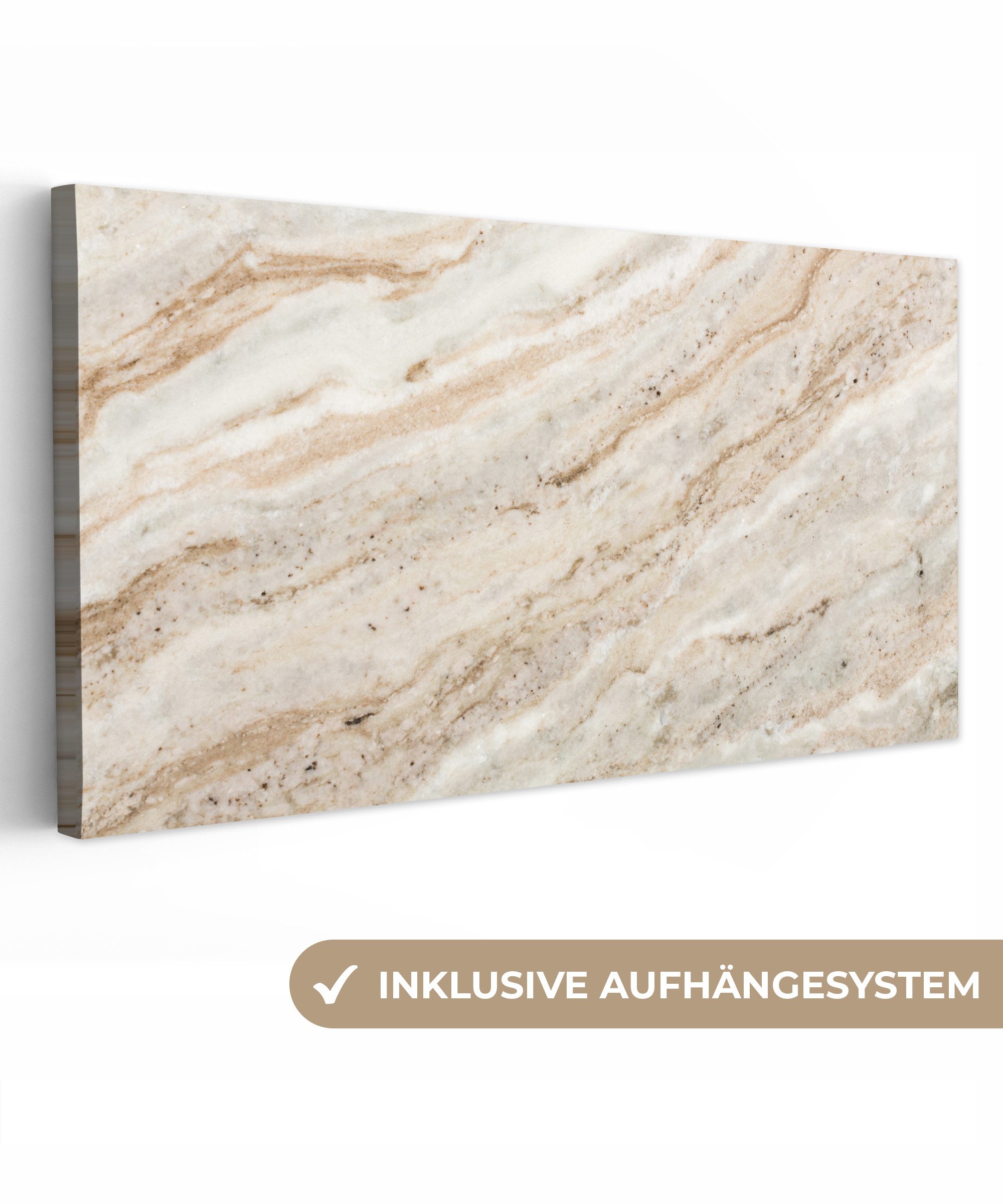 OneMillionCanvasses® Leinwandbild Panorama Marmor - Steine - Quarz - Textur, Fotodruck (1 St), Leinwand Bilder für Wohnzimmer Schlafzimmer 60x30 cm