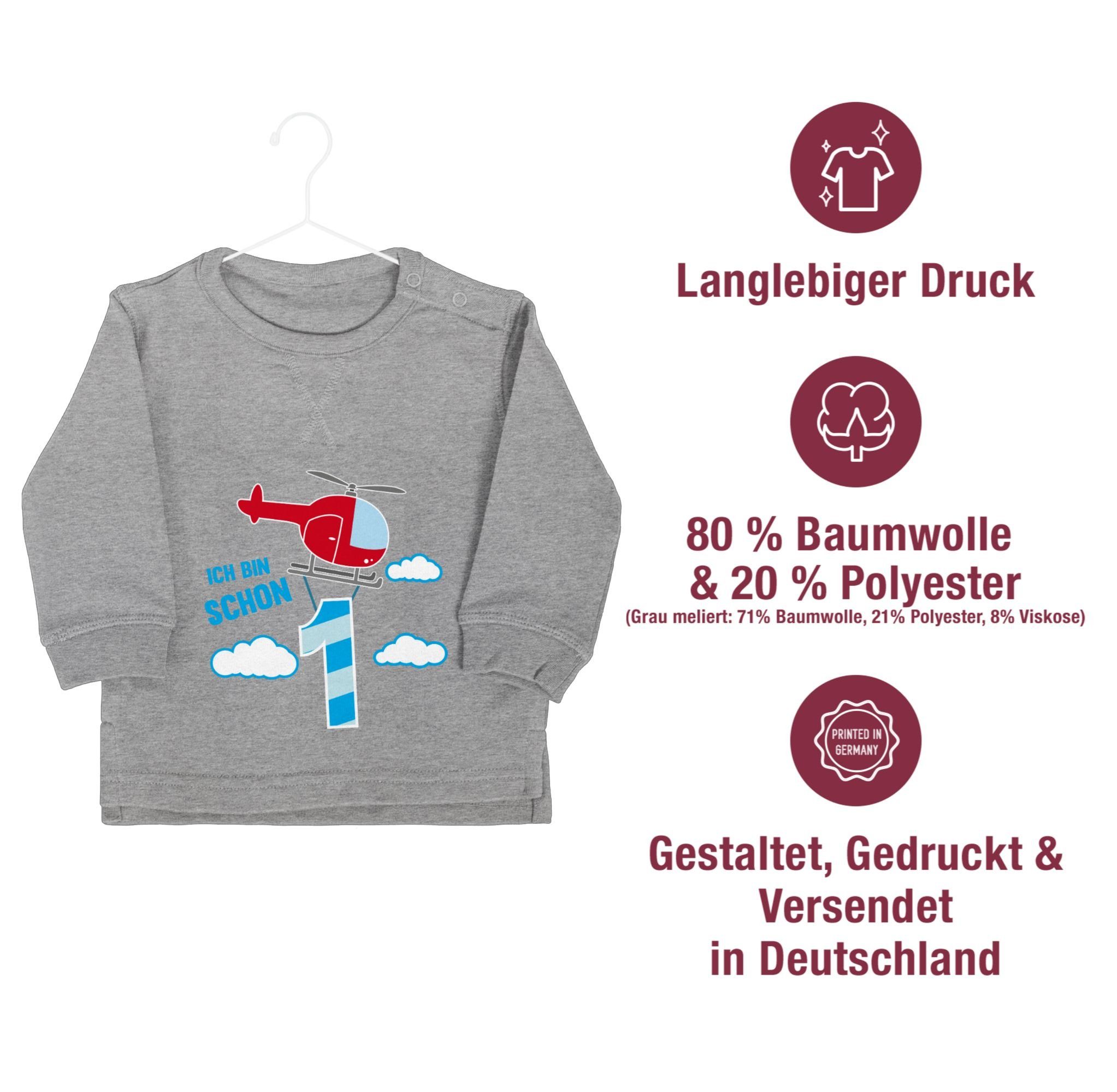 Geburtstag Sweatshirt eins schon 2 1. Shirtracer meliert Ich Grau Hubschrauber bin