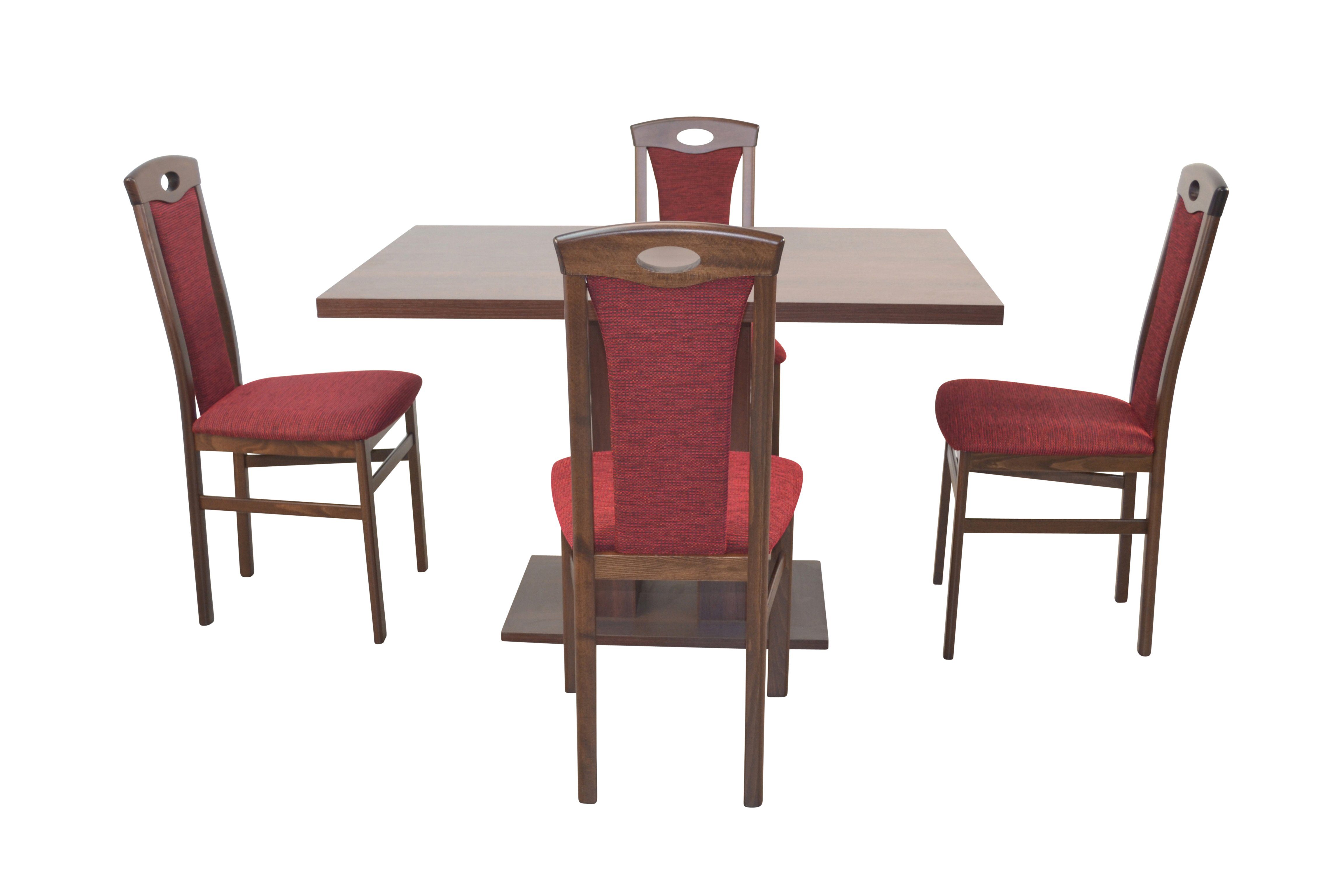 4 5teilige Nussbaum-Nachbildung/bordeaux moebel-direkt-online (Spar-Set, 5teiliges Set) bestehend Essgruppe Stühlen und Esstisch, aus 1 Tischgruppe,