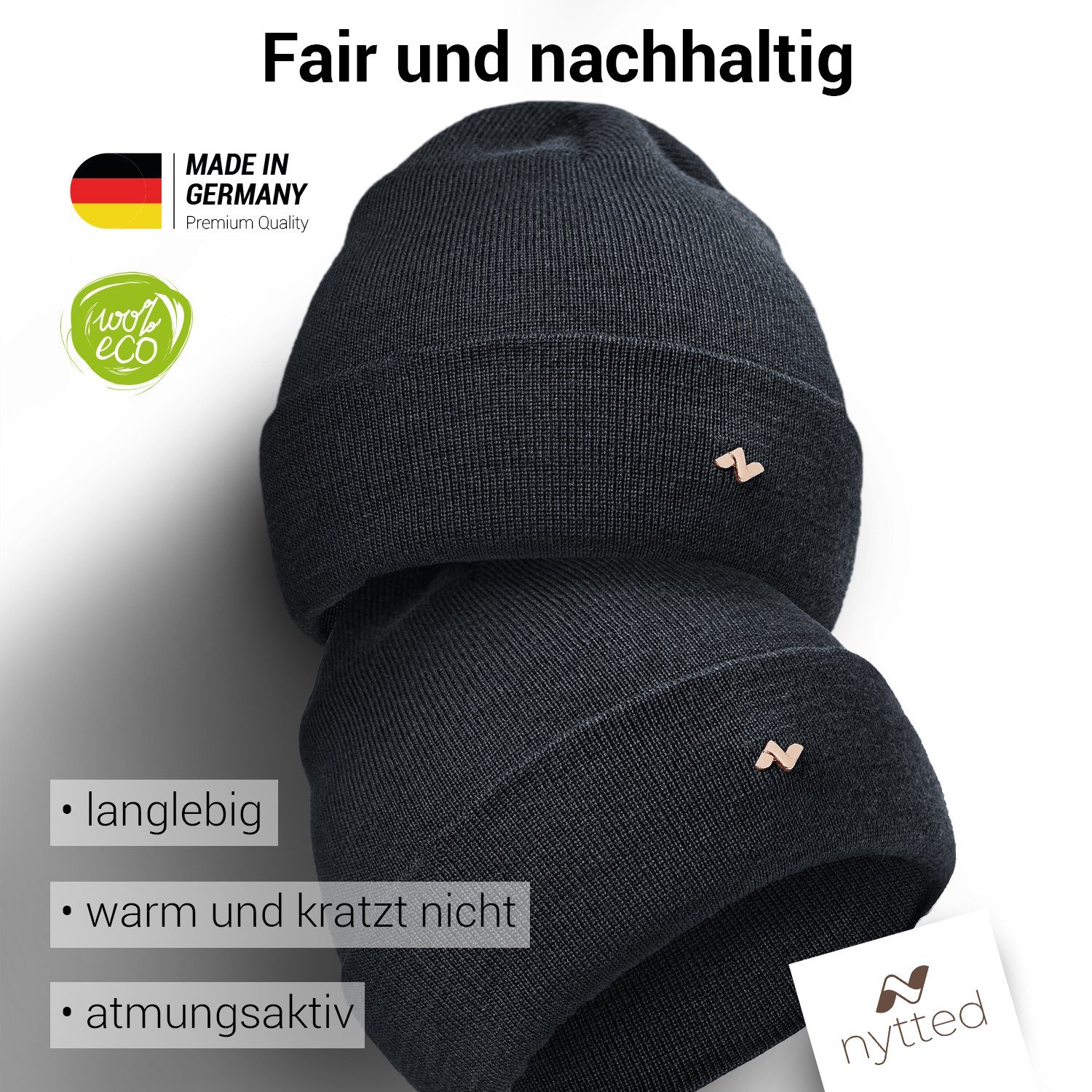 100% & Damen NYTTED® Germany für Herren - Beanie in - - Made Merino-Wolle anthrazit Wintermütze