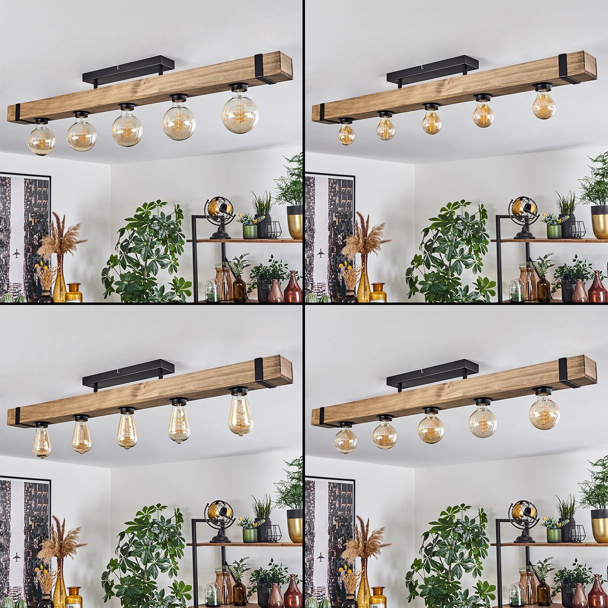 hofstein Deckenleuchte »Bollengo« moderne Deckenlampe aus Metall/Holz in Schwarz/Natur, ohne Leuchtmittel