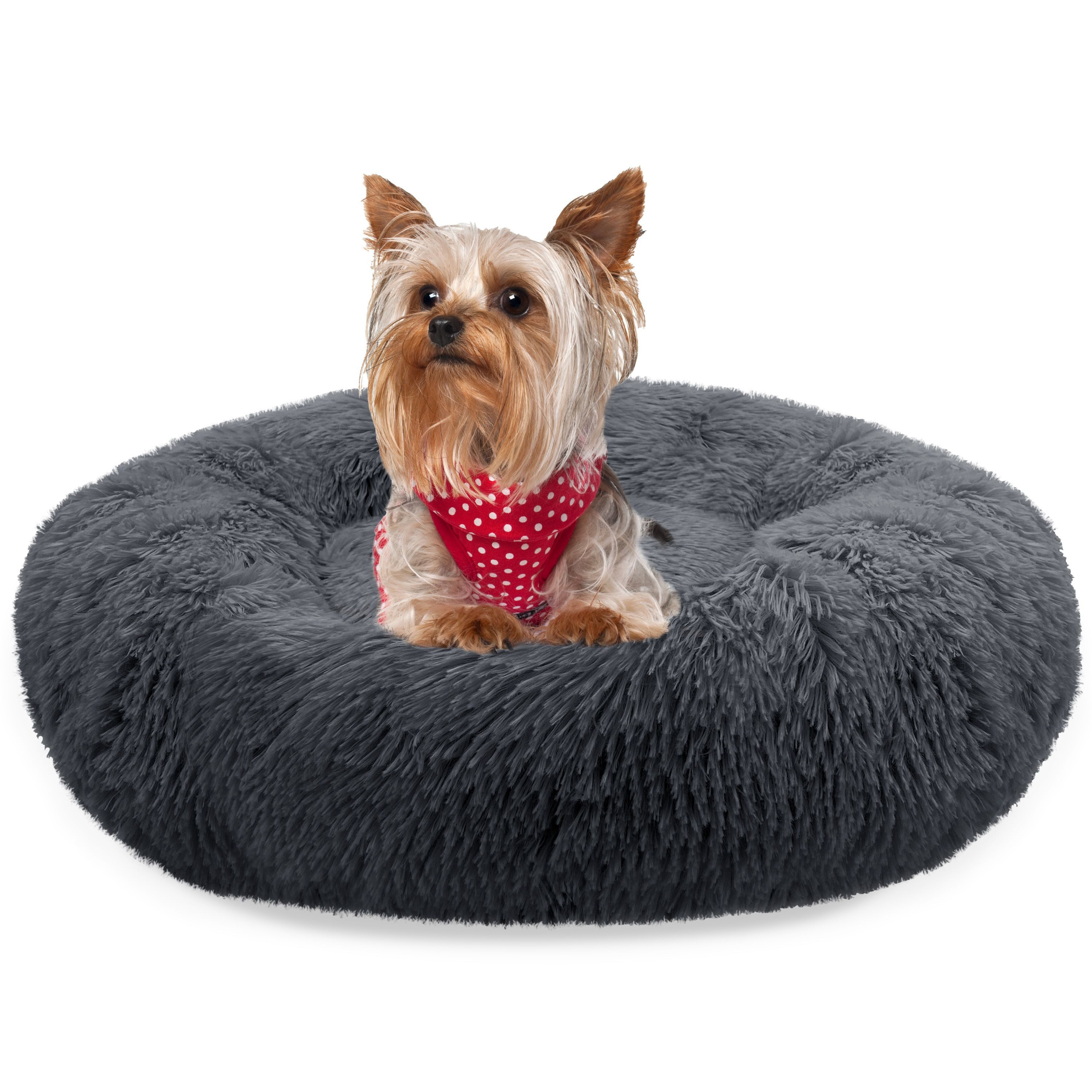Bluzelle Tierbett Premium Hundebett Hundekissen Donut / Katzenbett Katzenkissen / XXS, Flauschig Kuschelig Weiches Kunstfell, für Kleine Hunde / Hundekorb / Rund Waschbar Plüsch Kissen Tier Bett