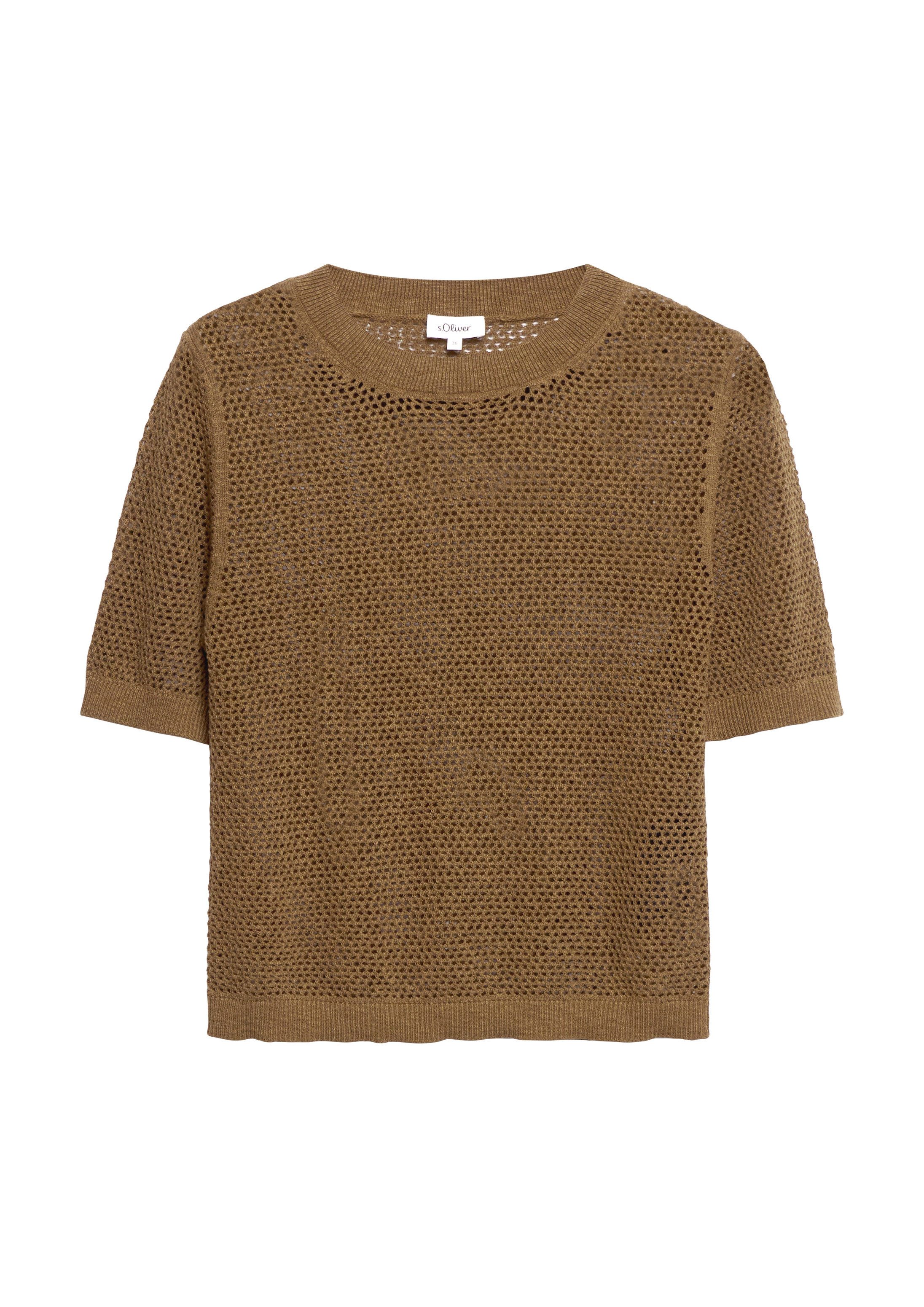 s.Oliver Kurzarmpullover Strickpullover Ajour-Pullover mit Kurzarm