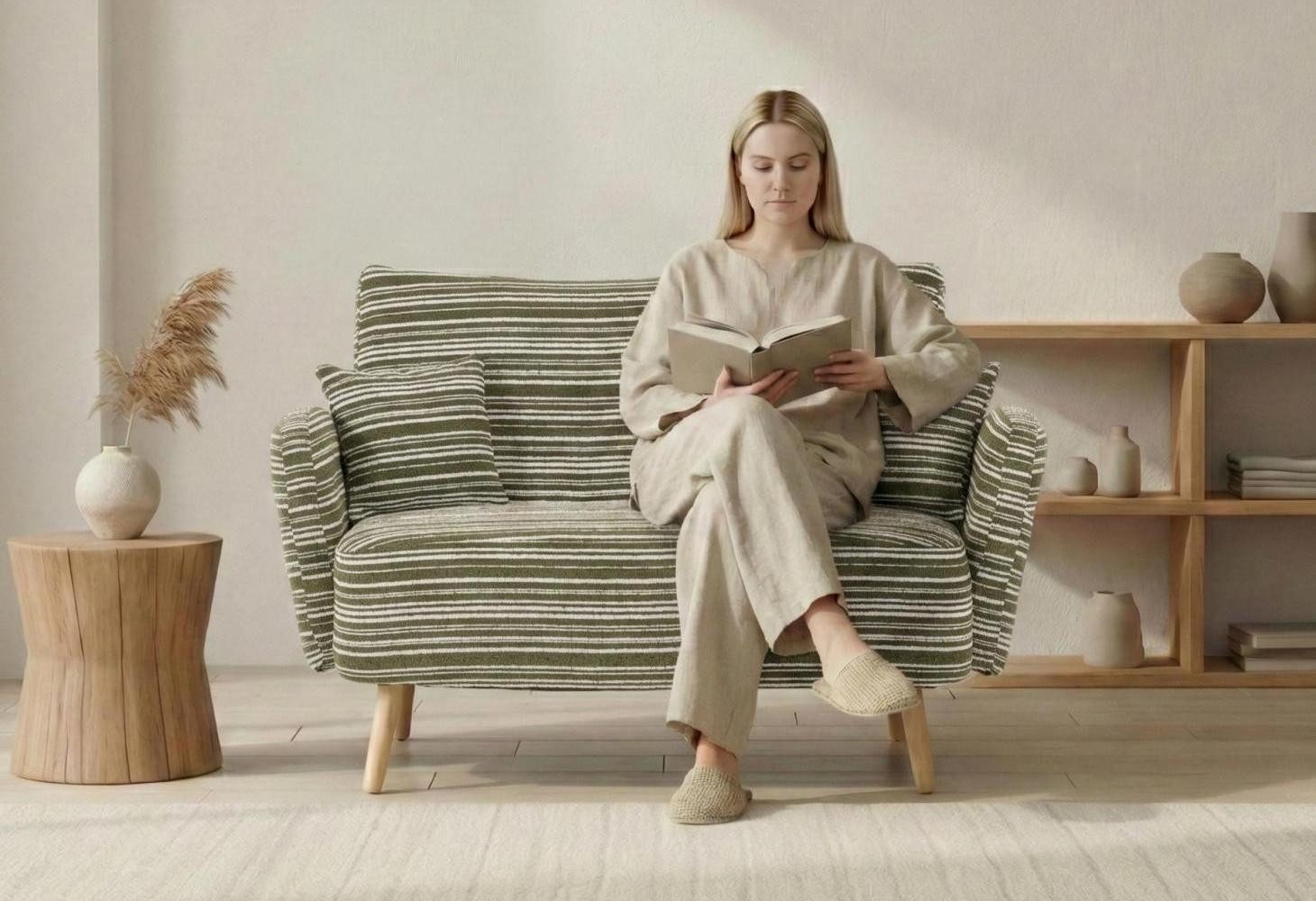 LVHOM XXL-Sessel Loungesofa, weich und bequem, Seitentaschen, Massivholzbeine (geschwungene Rückenlehne und Armlehnen, zwei kleine,bis zu 250kg, abnehmbare und waschbare Zierkissen, kombinierbar mit der gleichen Serie von Sessel), für Schlafzimmer/Wohnzimmer/Arbeitszimmer/Lesezimmer/Apartment
