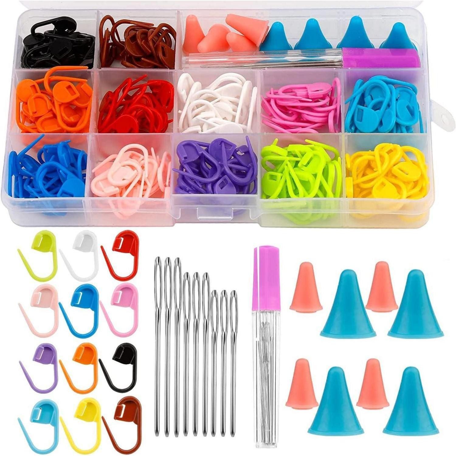 LuxusKollektion Big-Eye-Nadeln 180 Stk. Maschenmarkierer Set Kunststoff bunt mit Zubehör