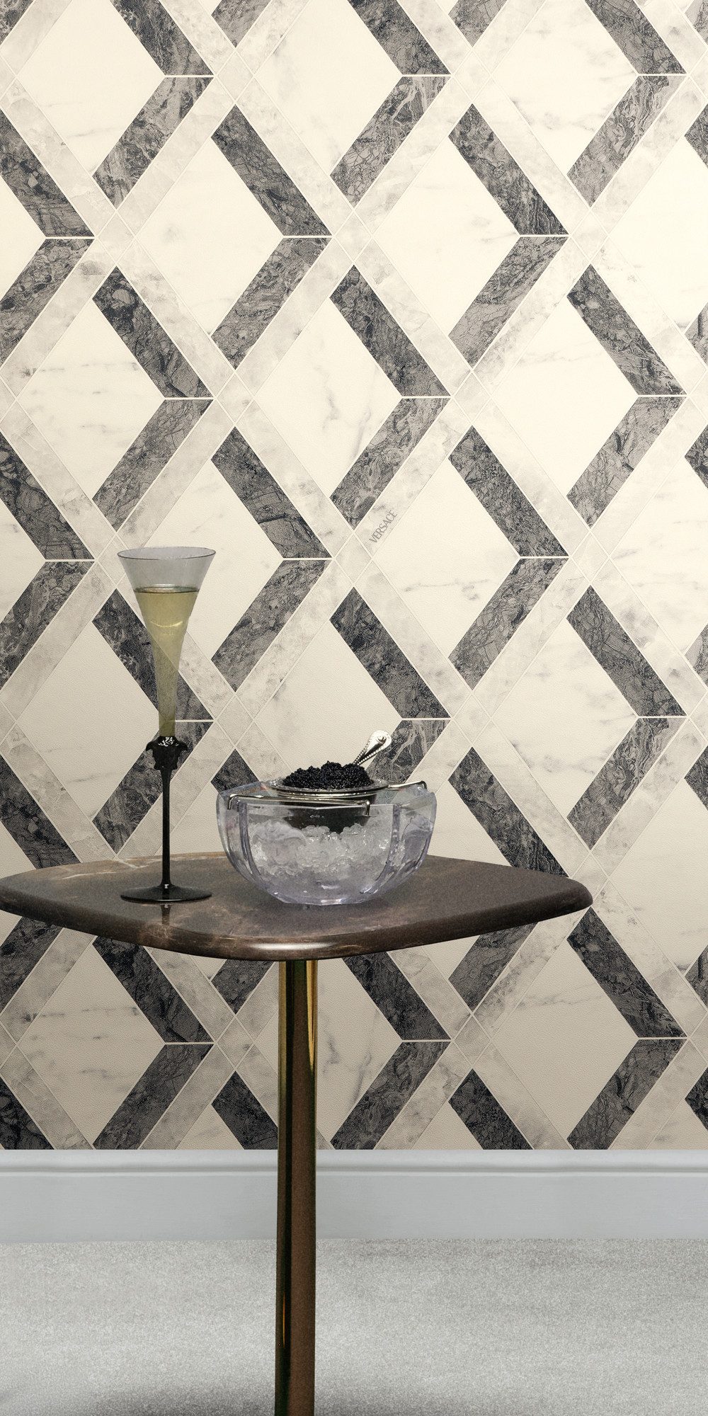 Versace Vliestapete Versace 6 Tarsia –, geprägt, 3D-Optik, Barock, Motiv, (1 St), Modernes Rautendesign in Marmoroptik mit strukturierter Oberfläche