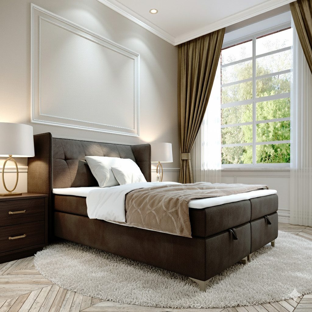 AN FURNITURE STORE Boxbett LOTOS mit Bettkasten, Matratze & Topper hoher Schlafkomfort, Boxspringbett inkl. Bettkasten und Topper