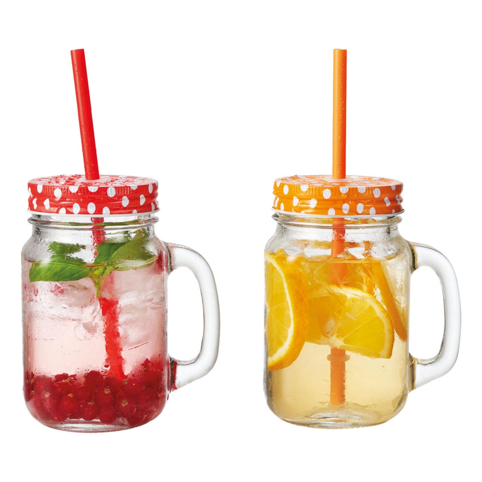 montana-Glas Glas Becher 2er Set Rot Orange aus der Serie go, 2-tlg., Glas, Wasserglas Longdrinkglas Partyglas Saftglas